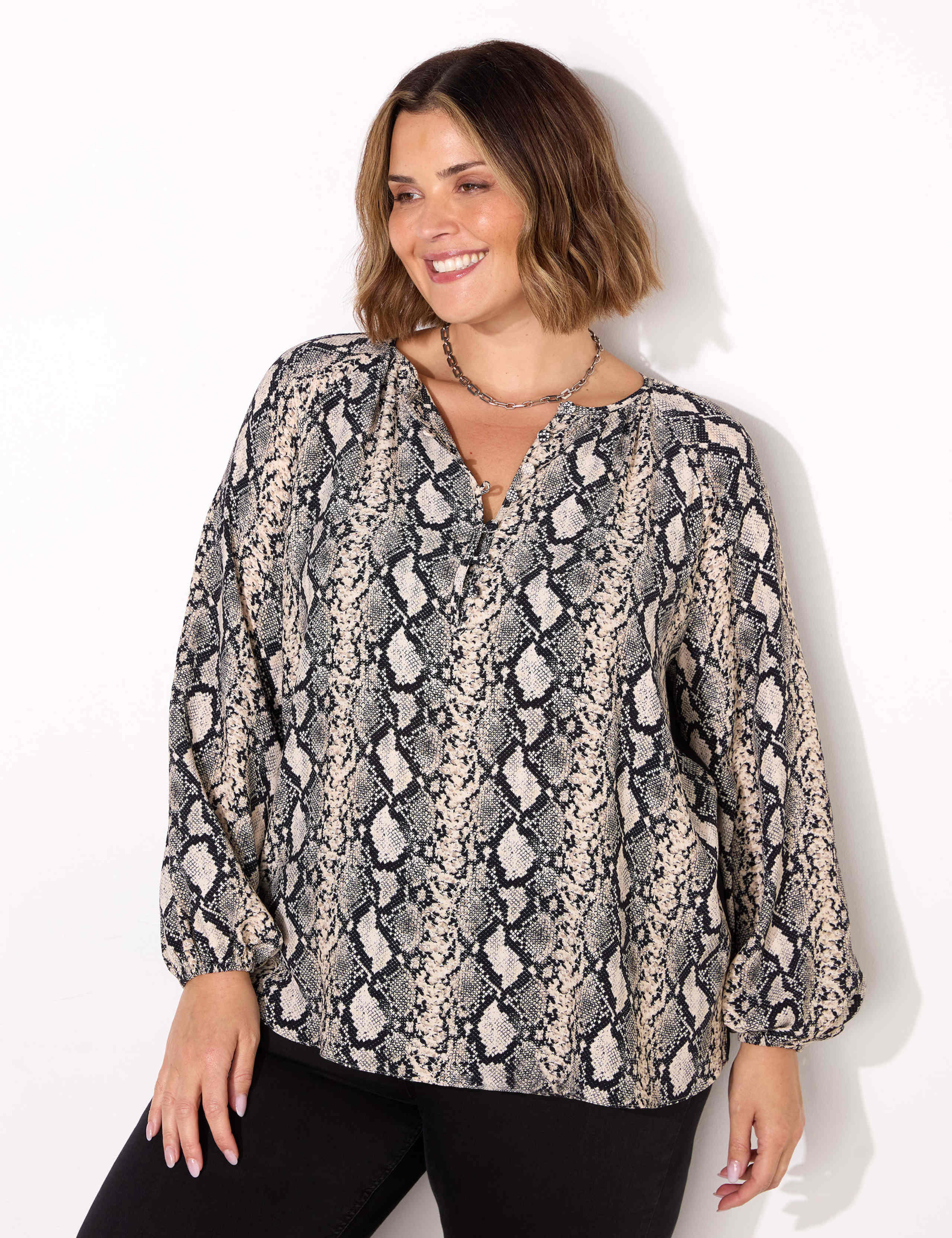 Animal Print V-Neck Button Through Blouse
