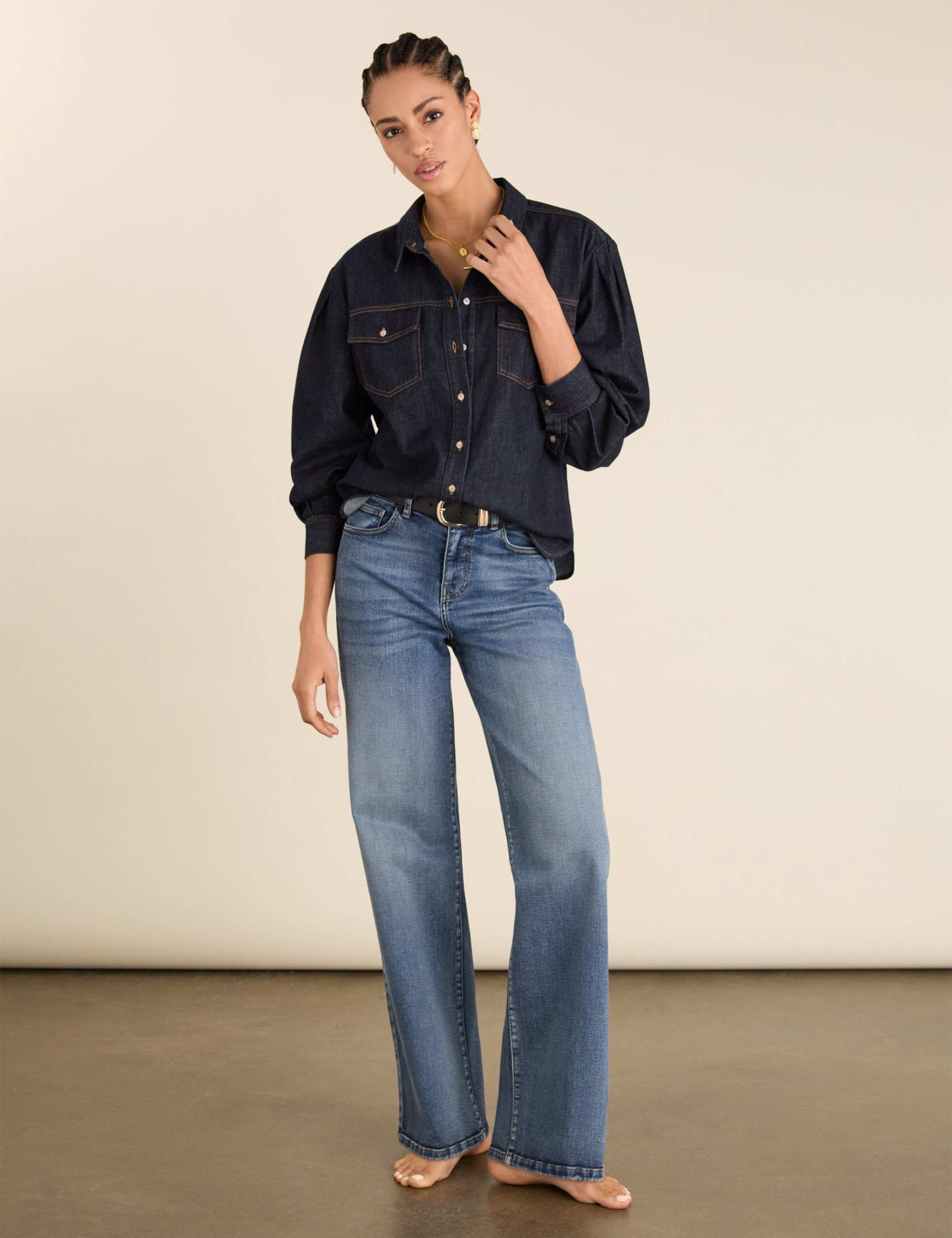 Stretch High Waisted Wide Leg Jeans