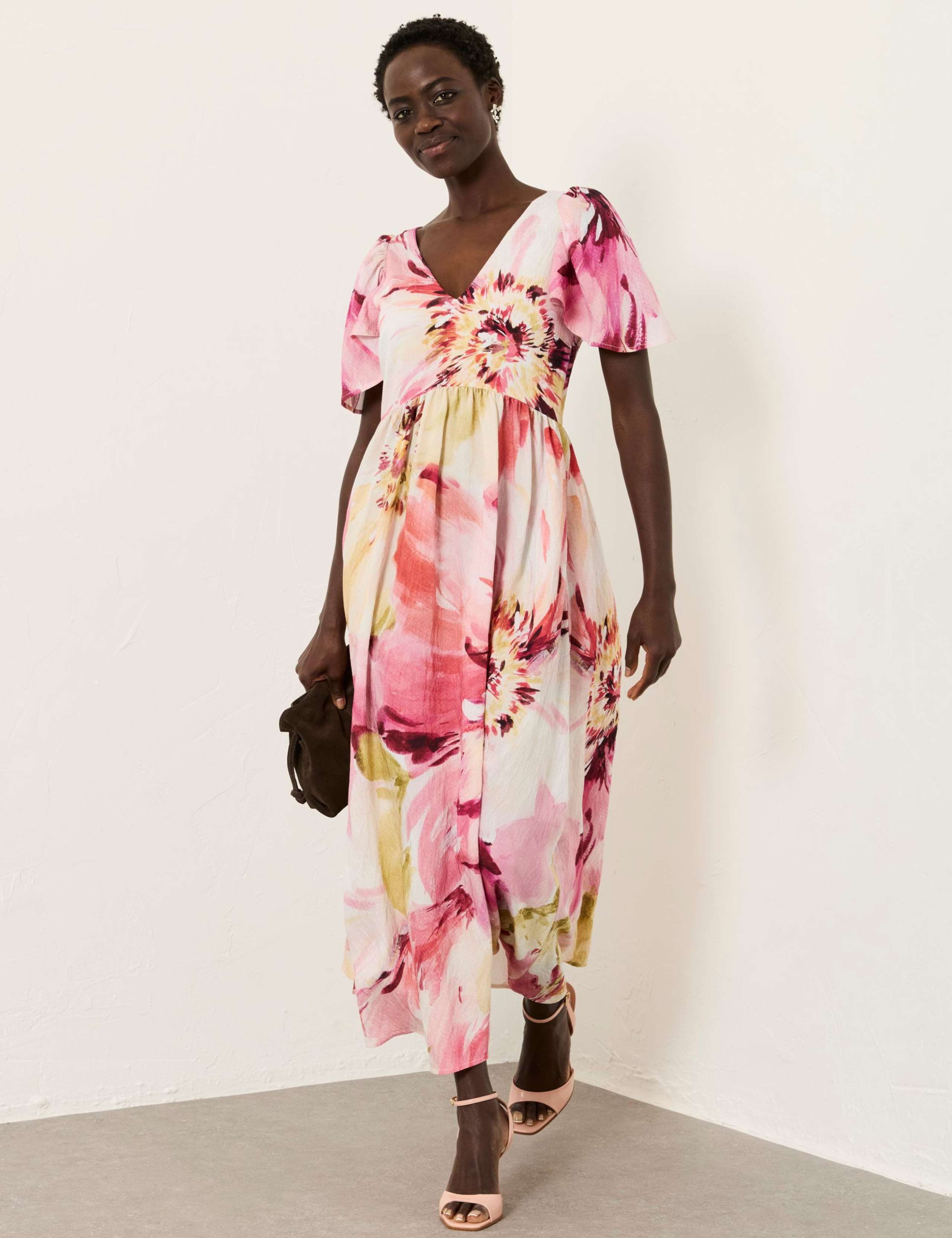 Floral V-Neck Midi Waisted Dress