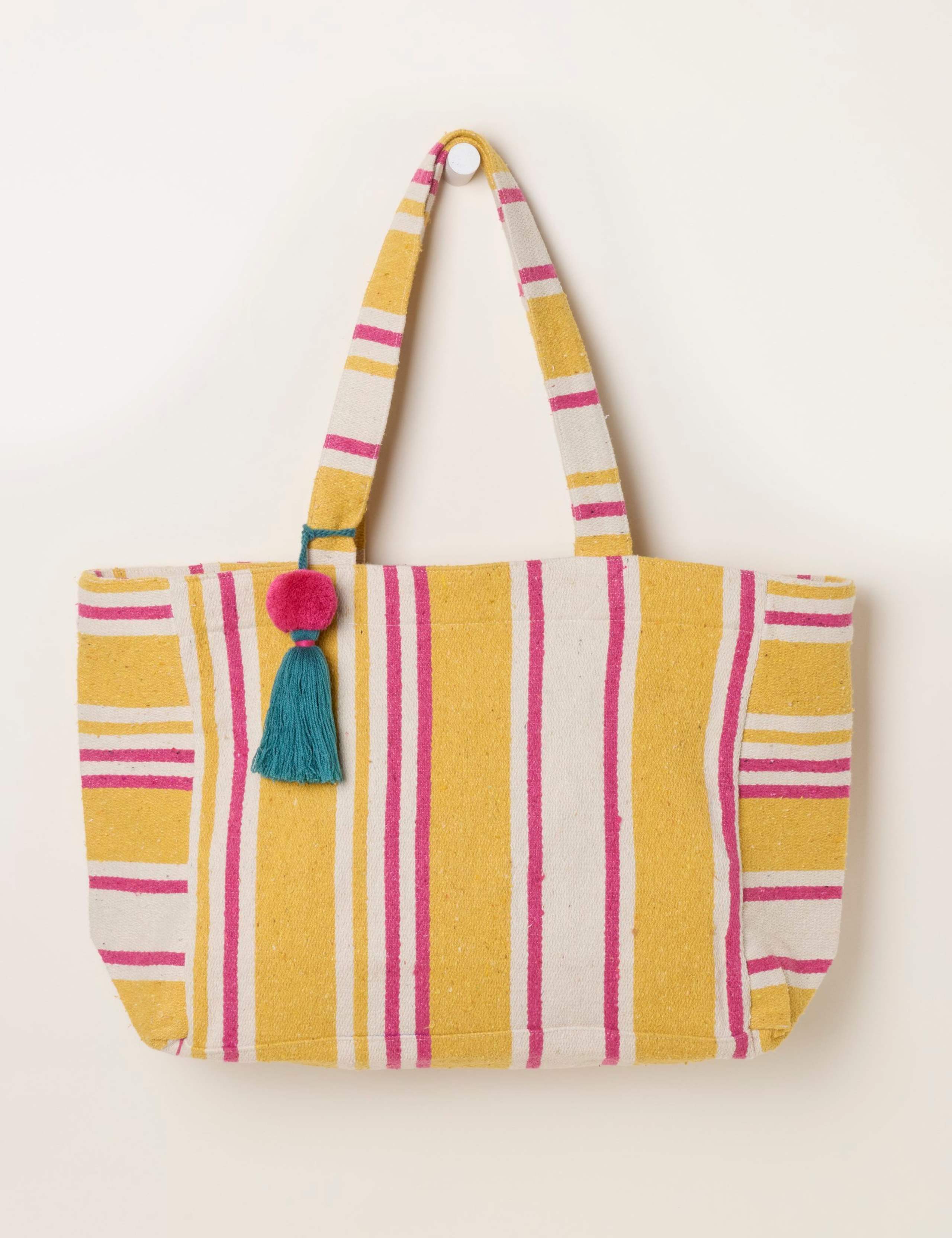 Cotton Blend Striped Tote Bag