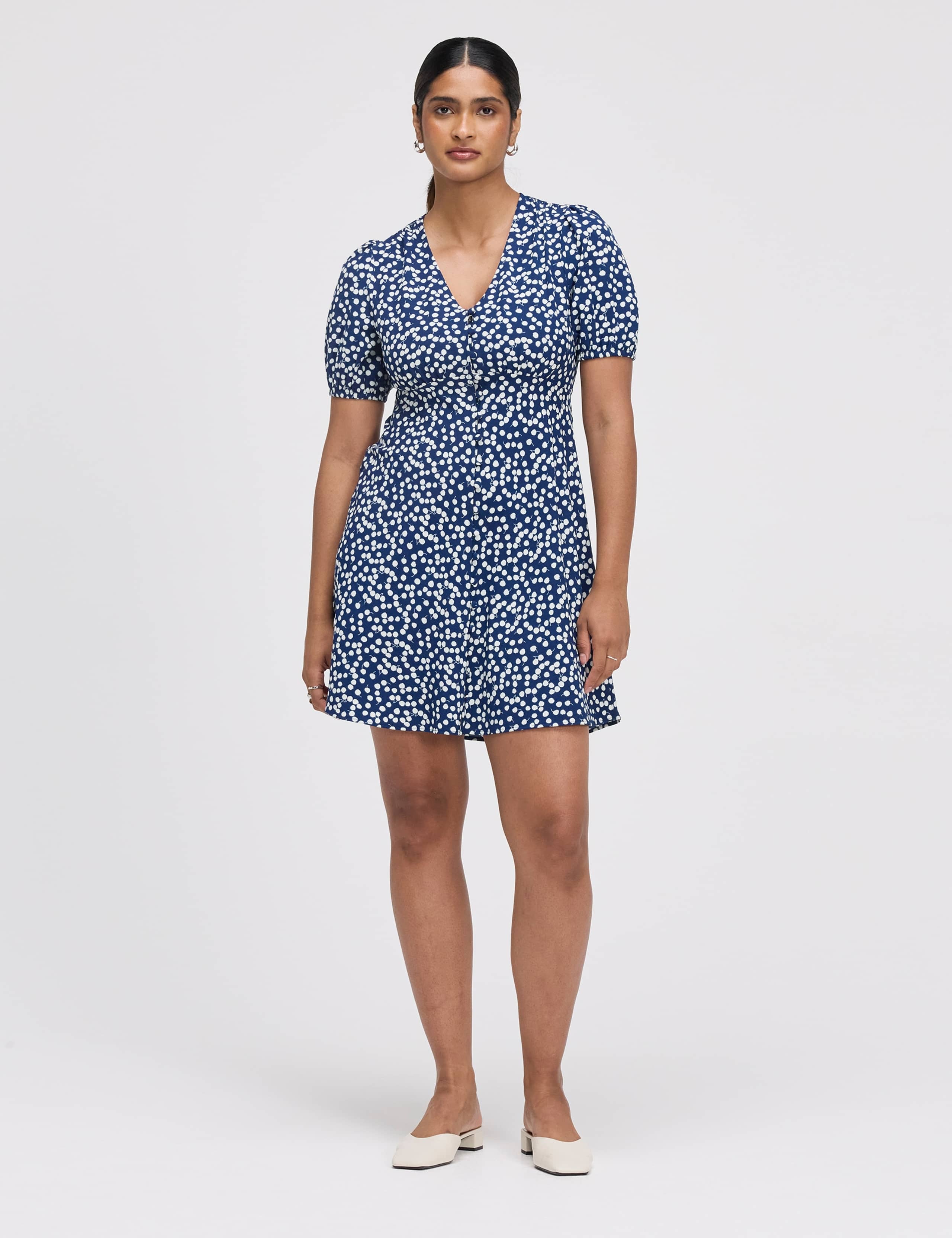 Printed V-Neck Mini Tea Dress