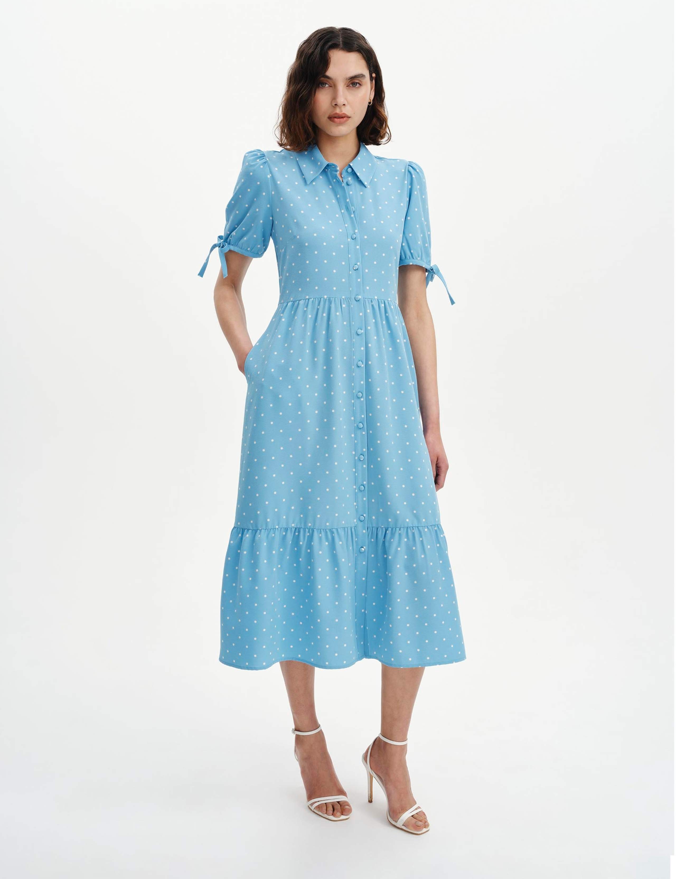 Printed Midi Tiered Shirt Dress