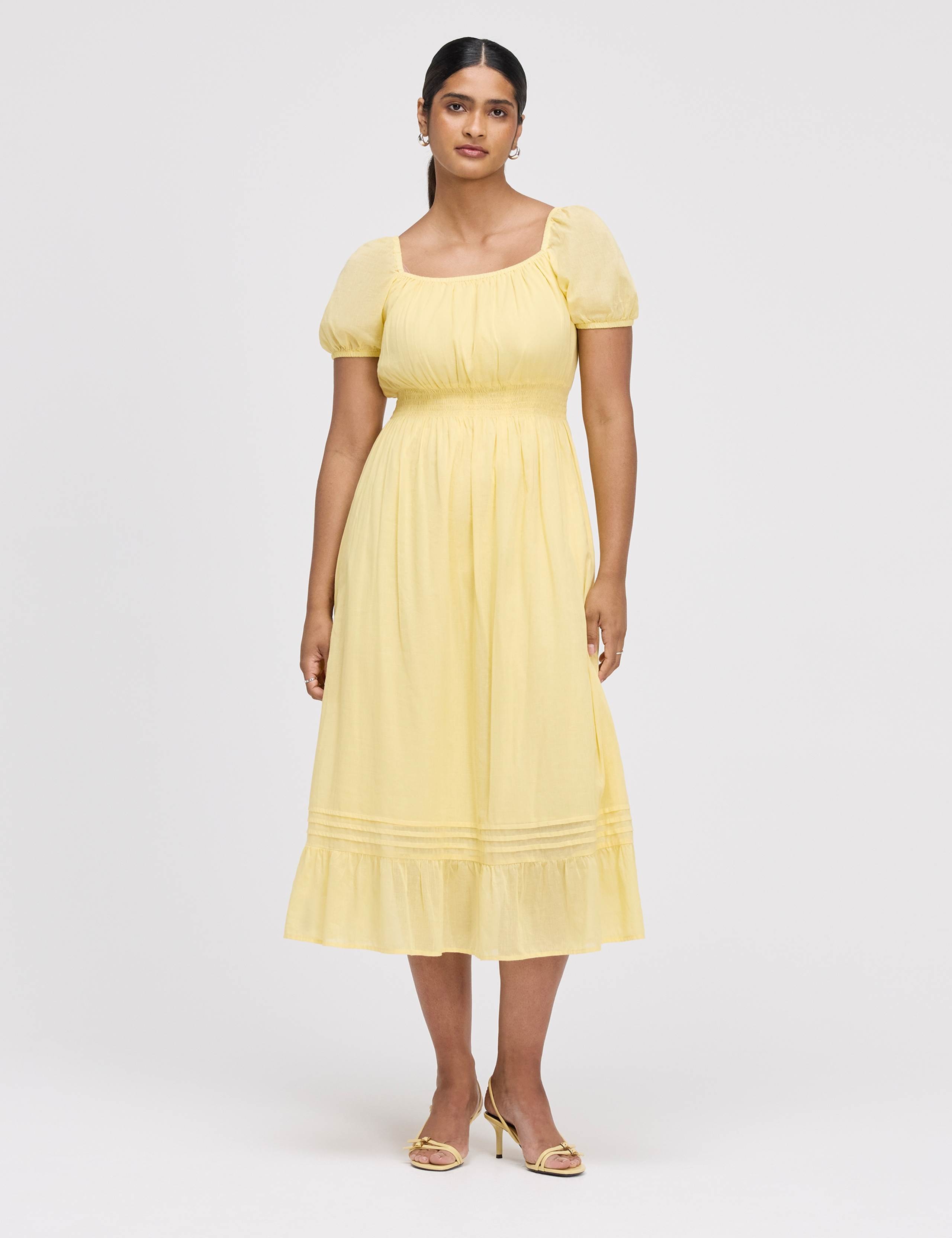 Pure Cotton Square Neck Midi Smock Dress