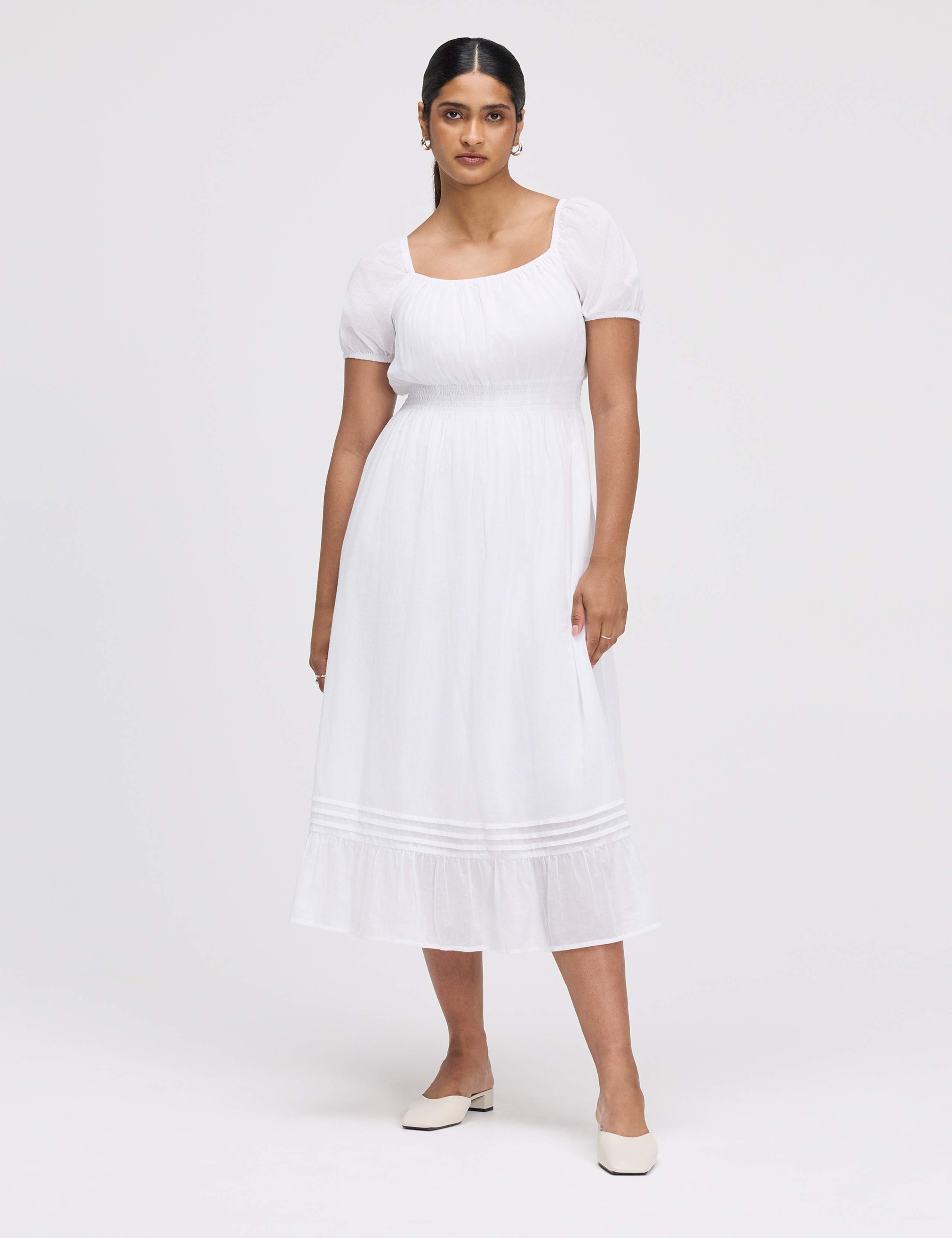 Pure Cotton Square Neck Midi Smock Dress