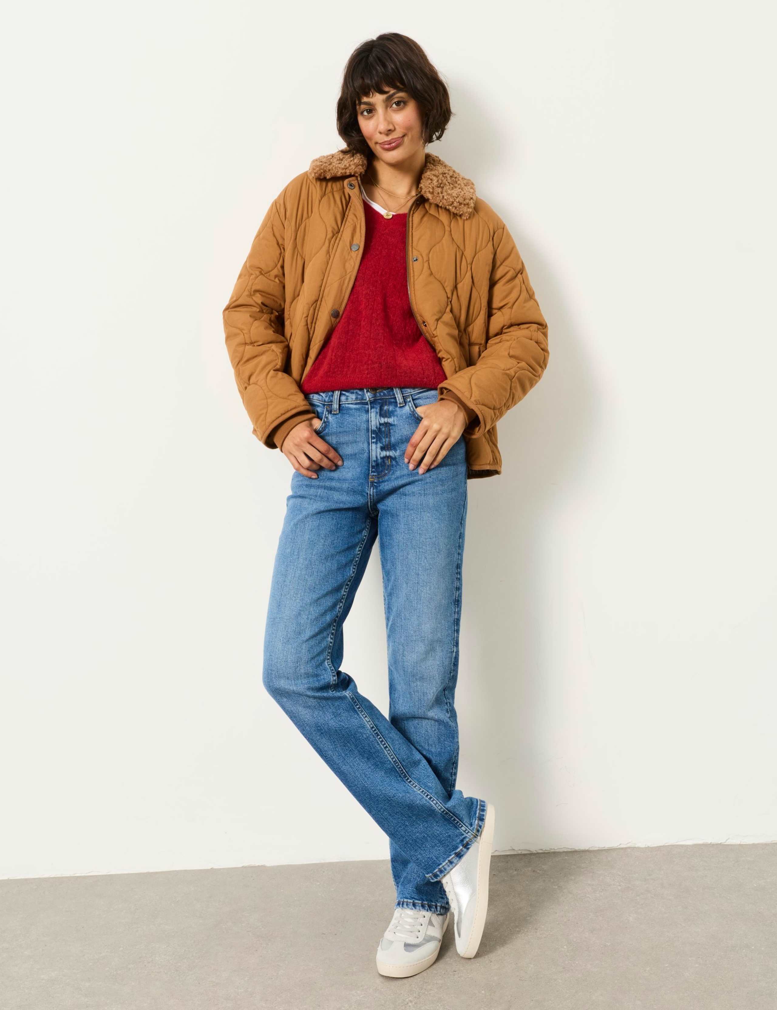 High Waisted Button Front Straight Leg Jeans