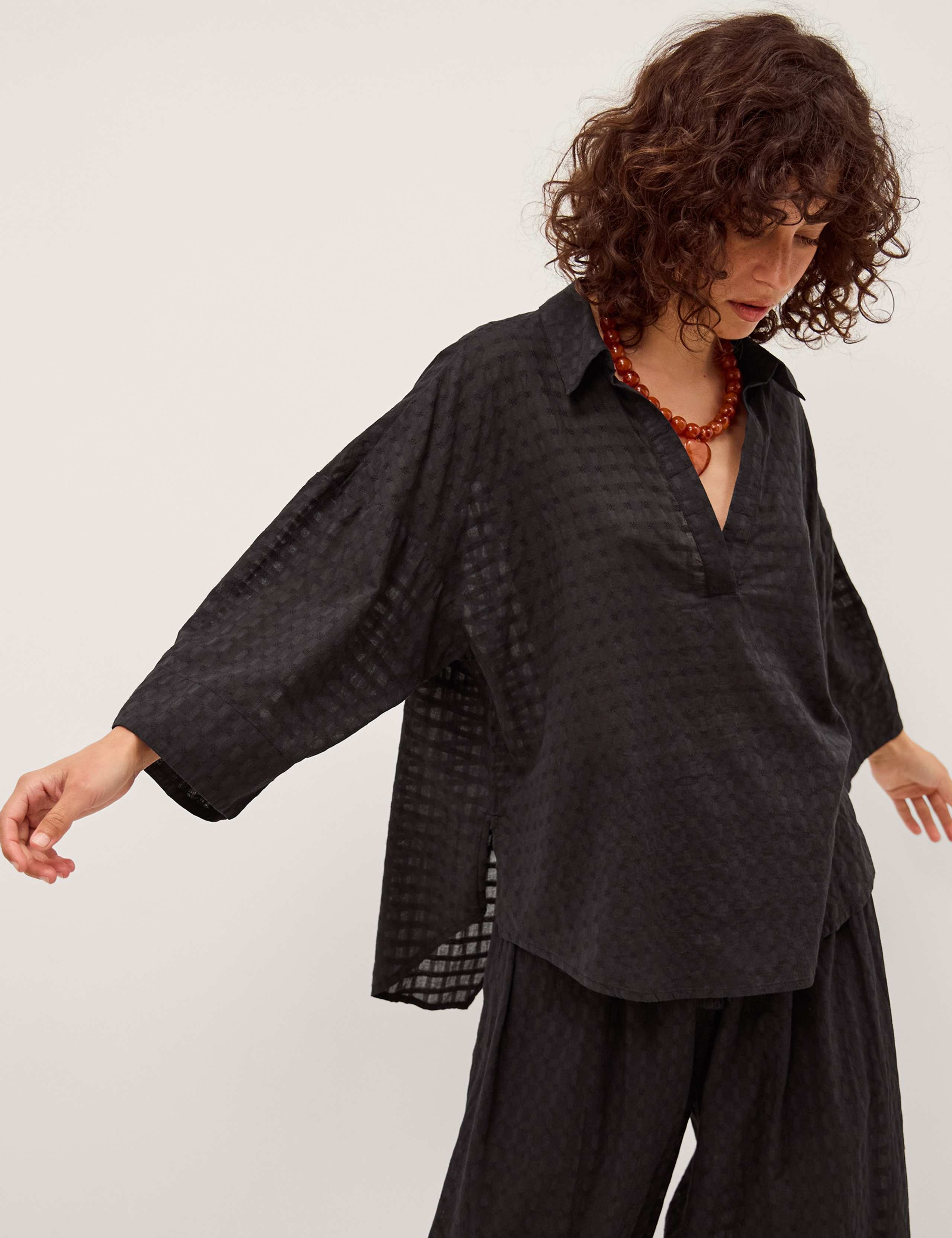 Pure Cotton Textured Split Back Shirt