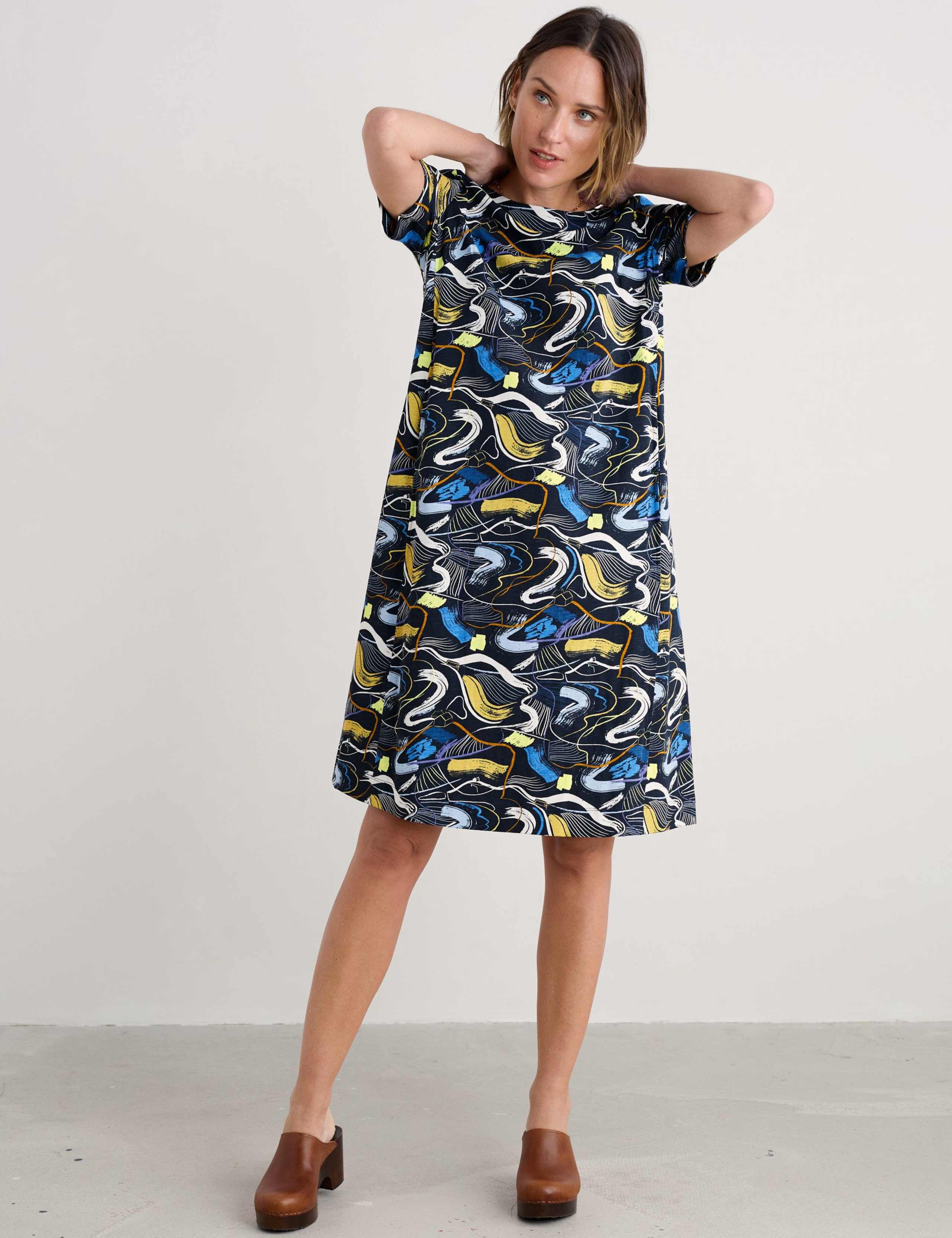 Pure Cotton Geometric Slash Neck Swing Dress
