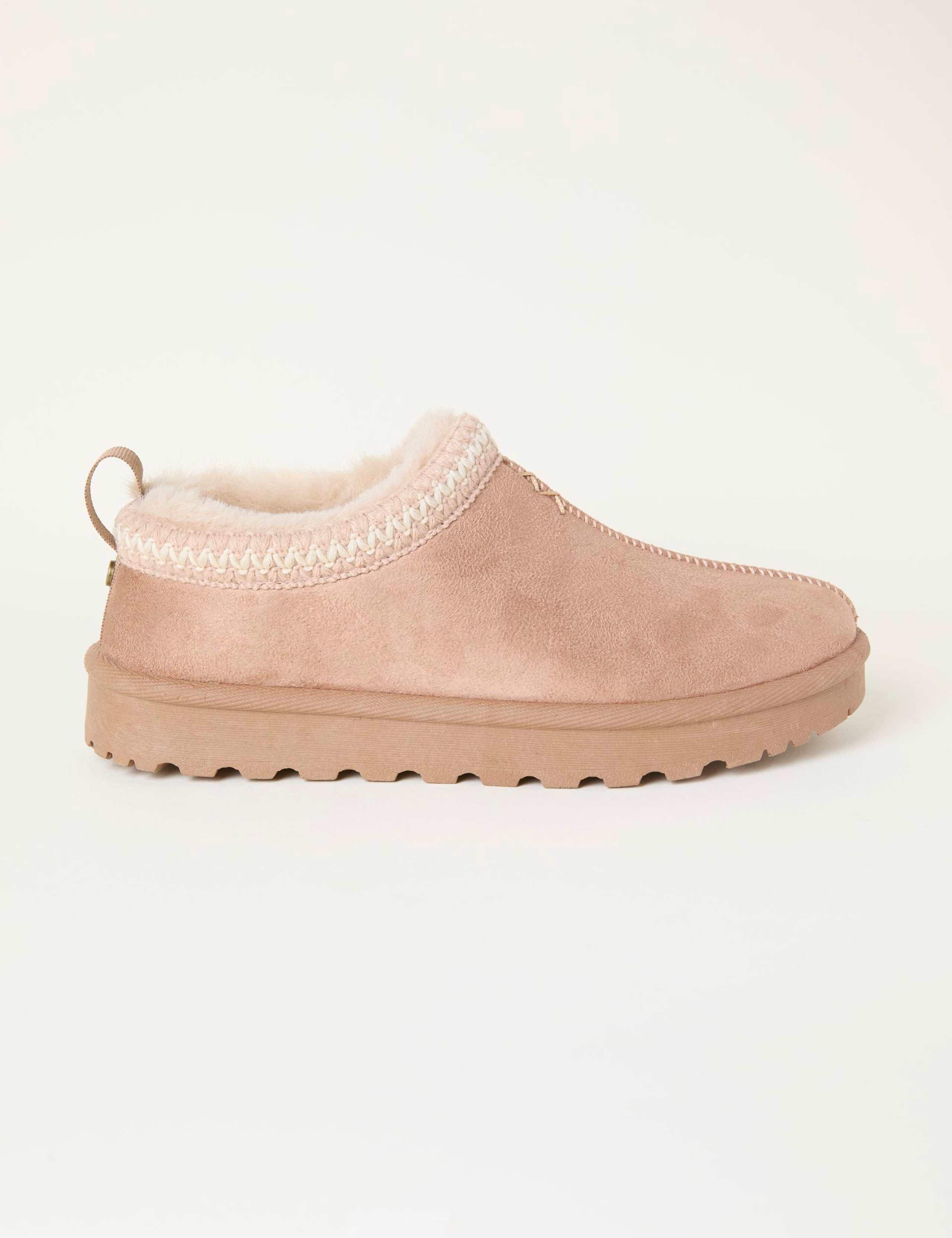 Suede Faux Fur Lined Mule Slippers