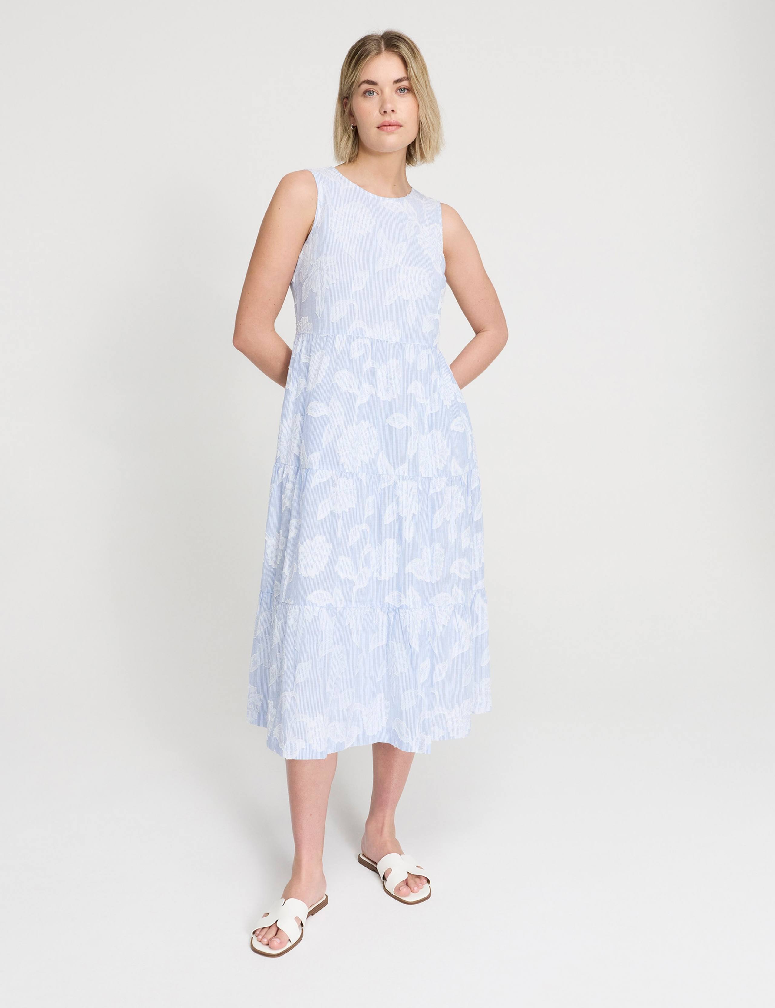 Pure Cotton Jacquard Midi Tiered Dress