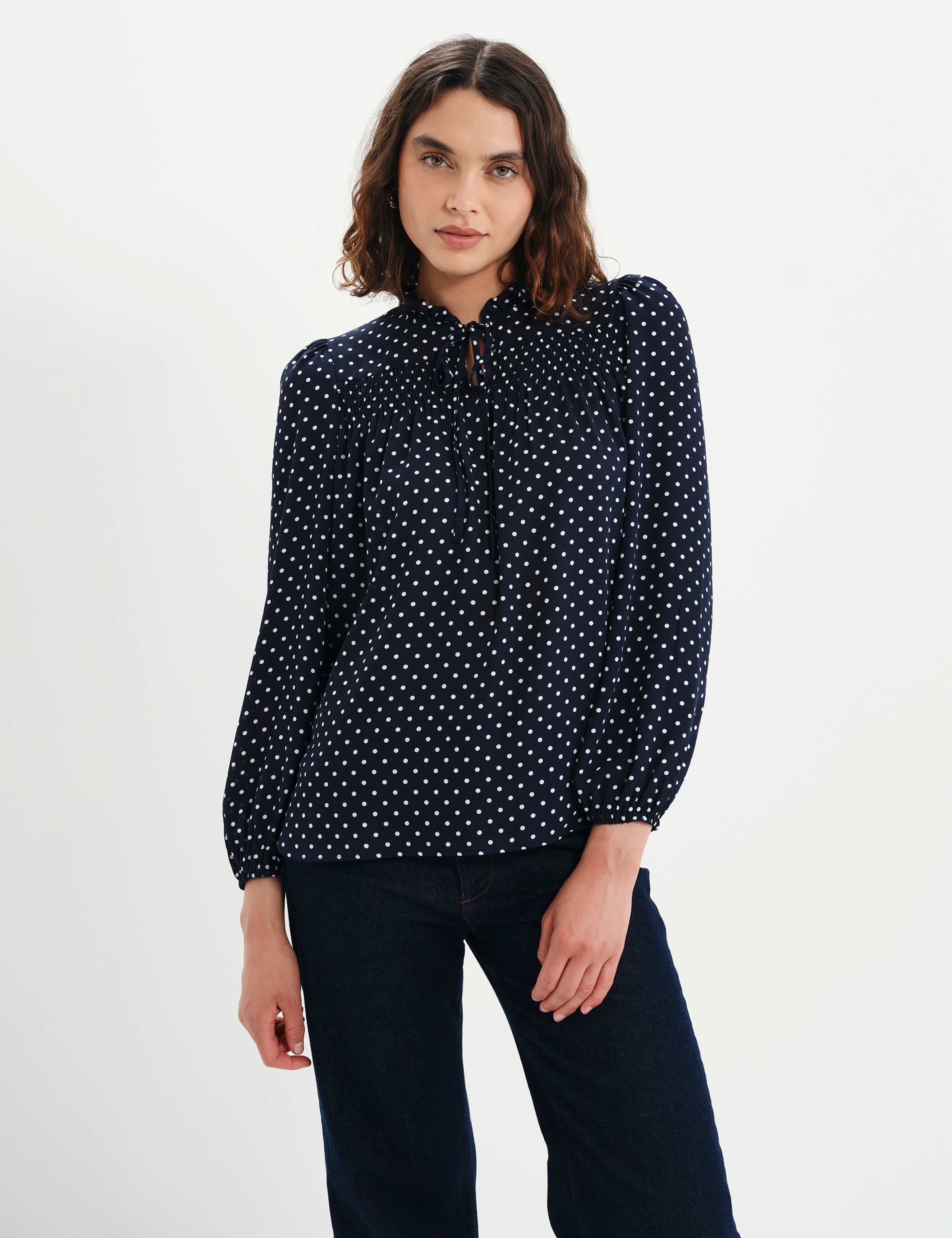 Polka Dot V-Neck Blouse
