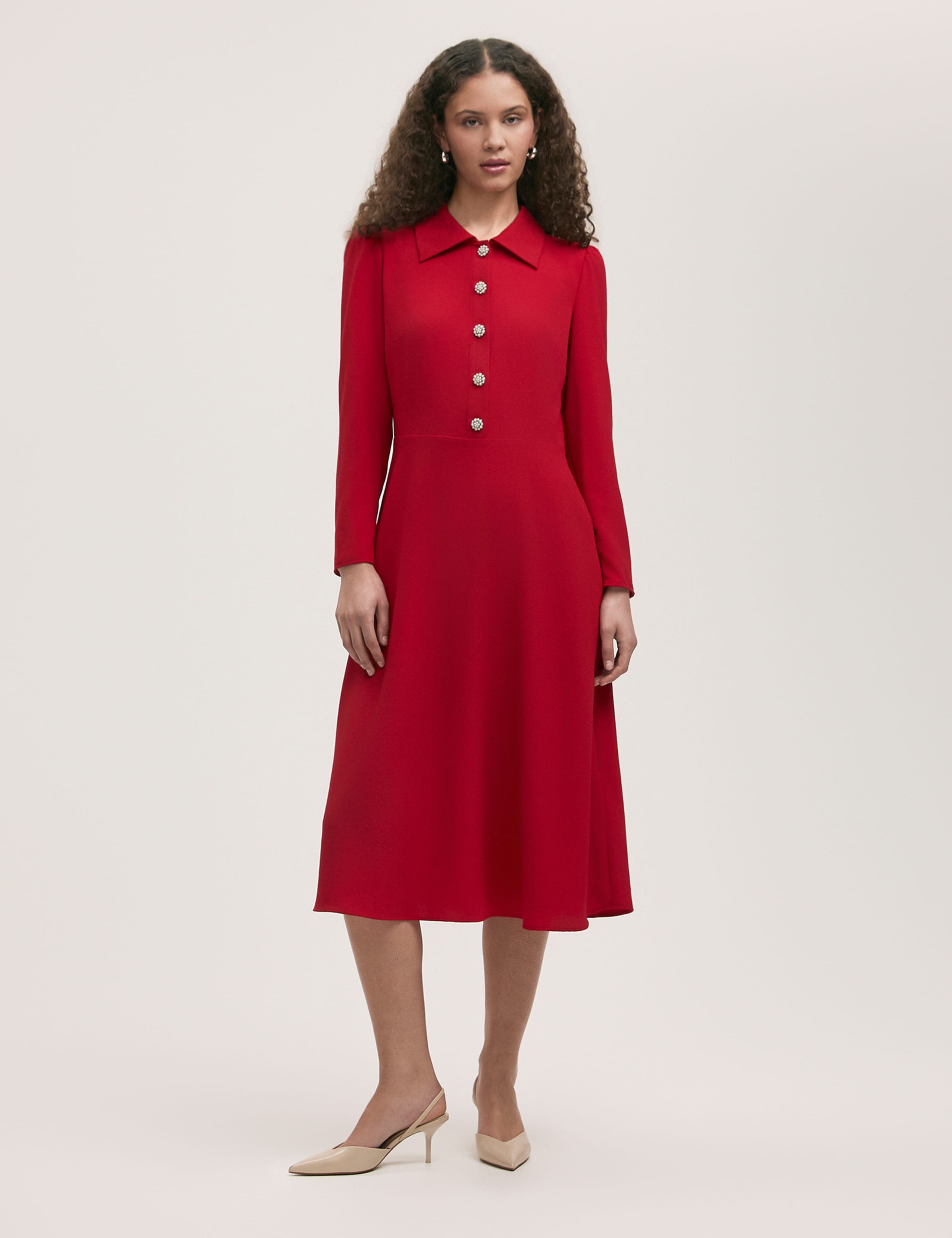 Crepe Textured Midi Shirt Dress