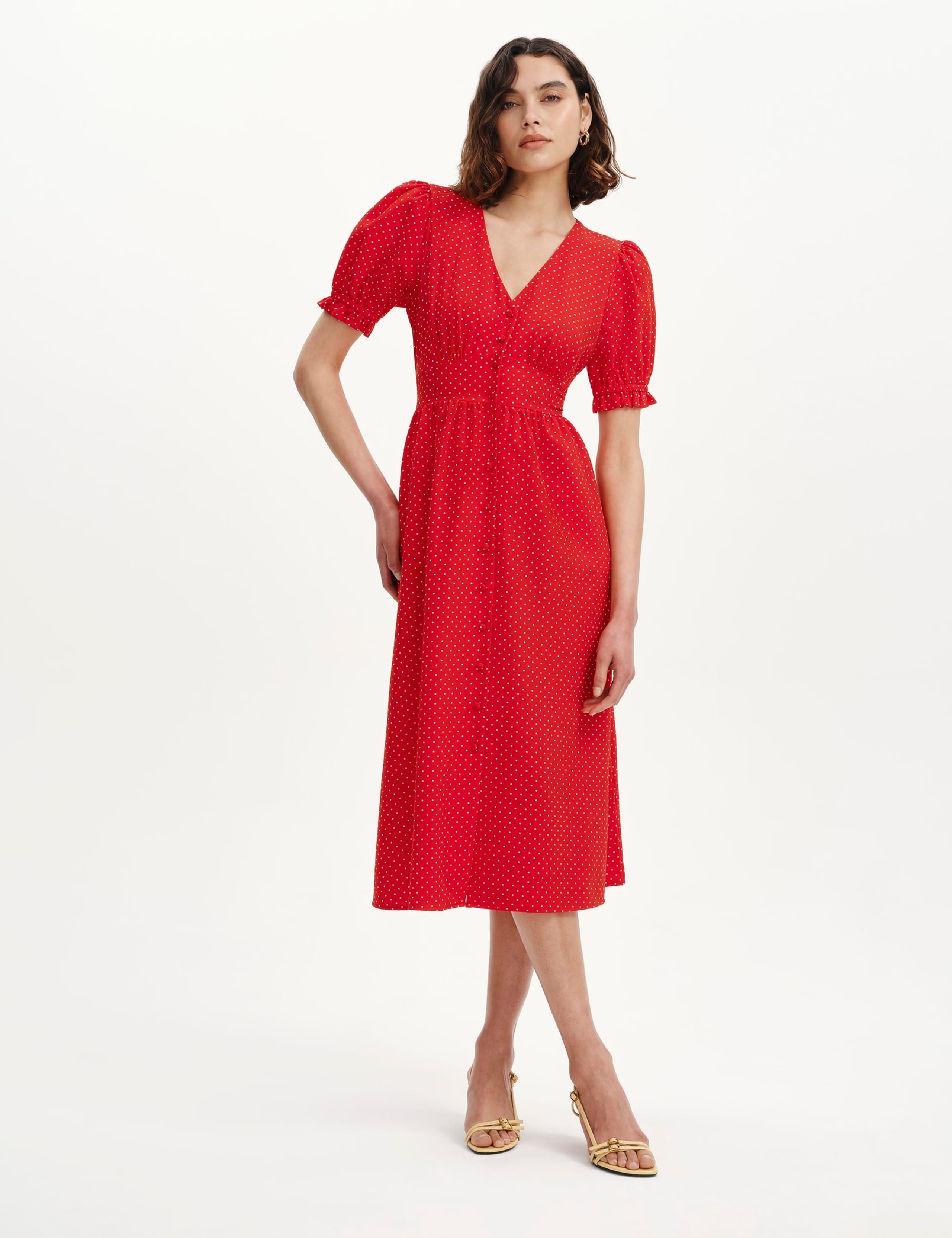 Printed V-Neck Midi Tea Dress