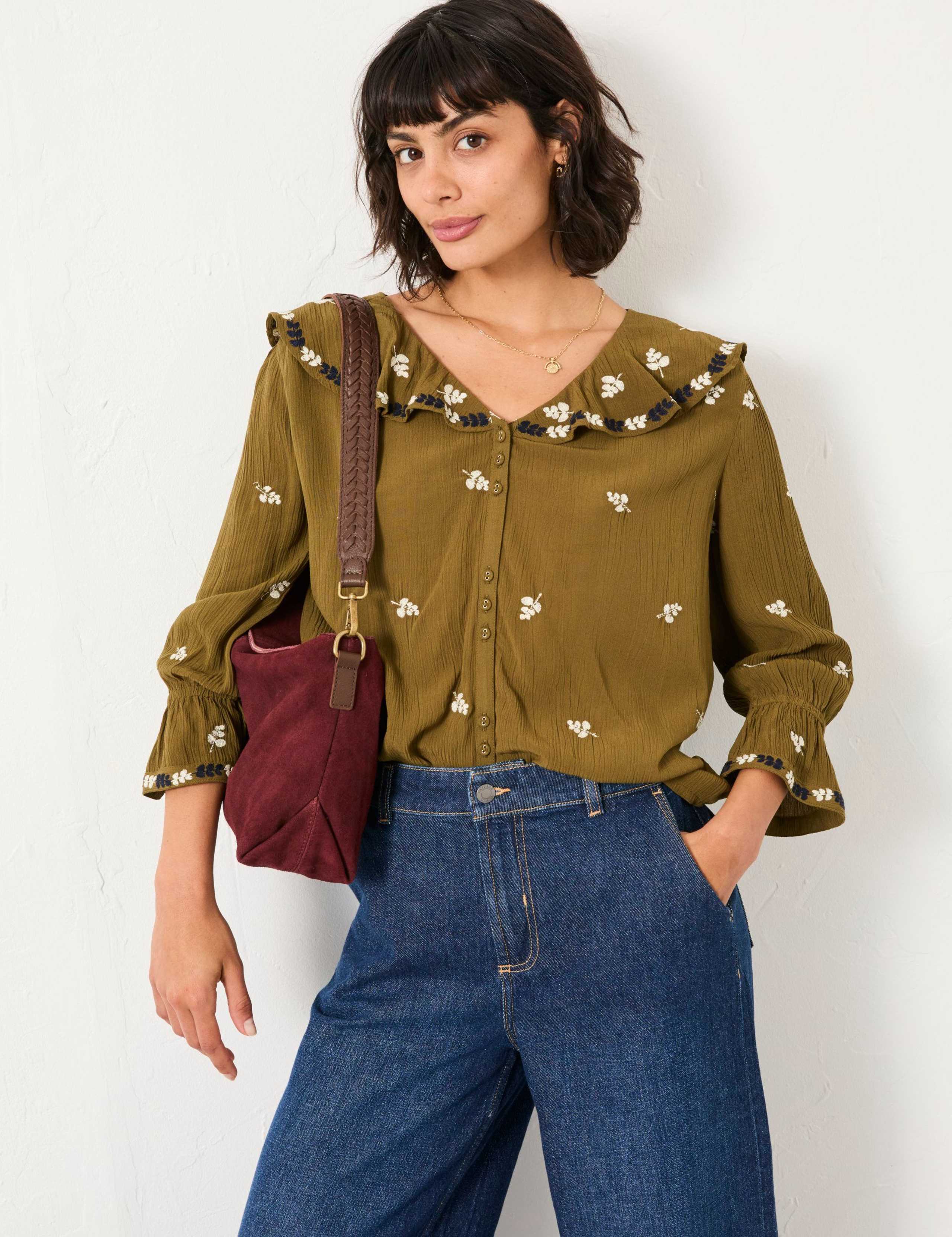 Embroidered V-Neck Blouse