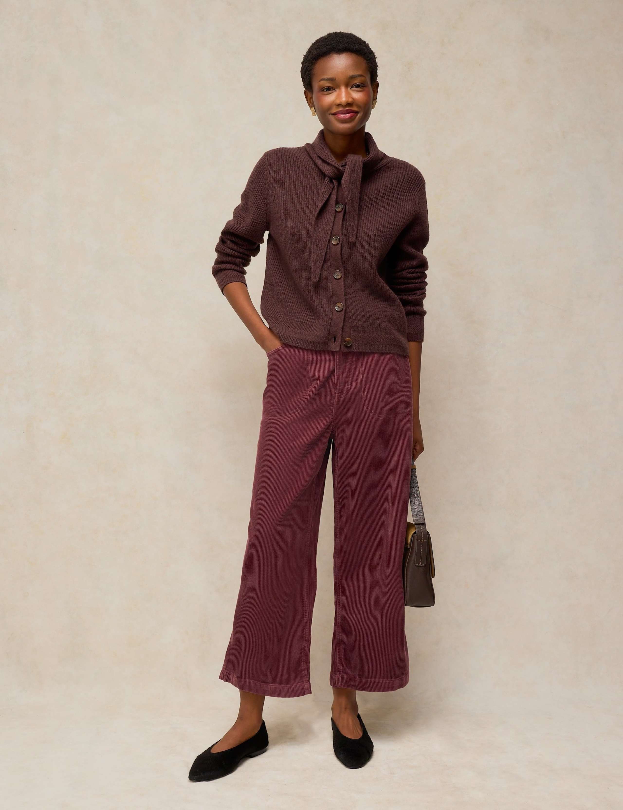 Cord Wide Leg Cropped Trousers