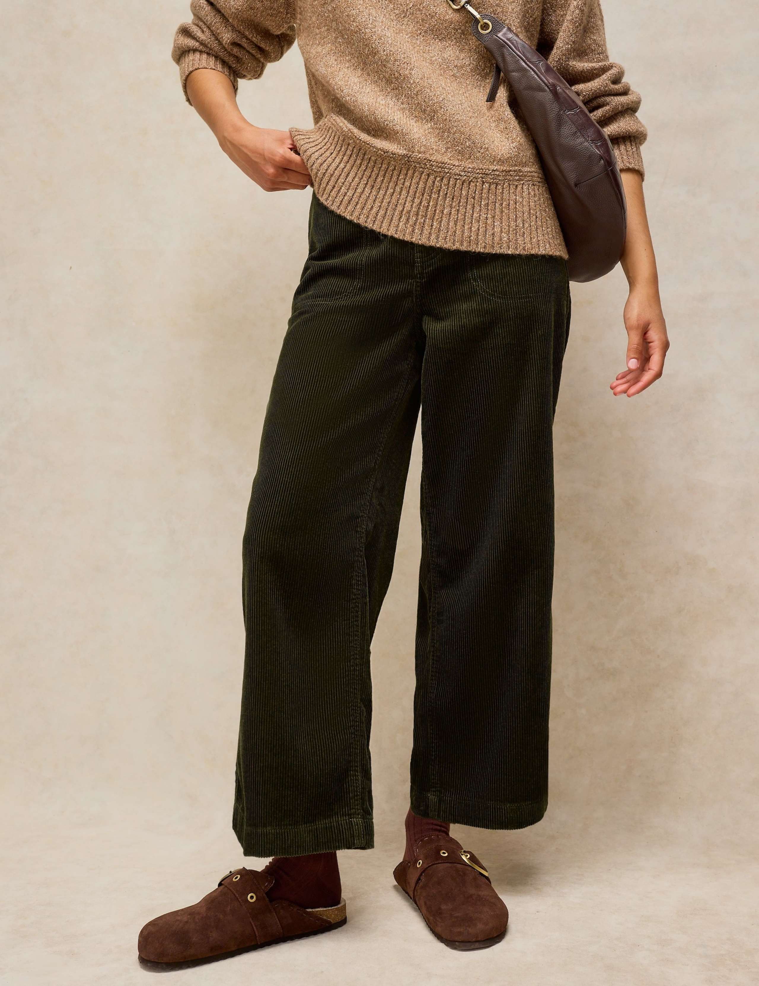 Cord Wide Leg Cropped Trousers