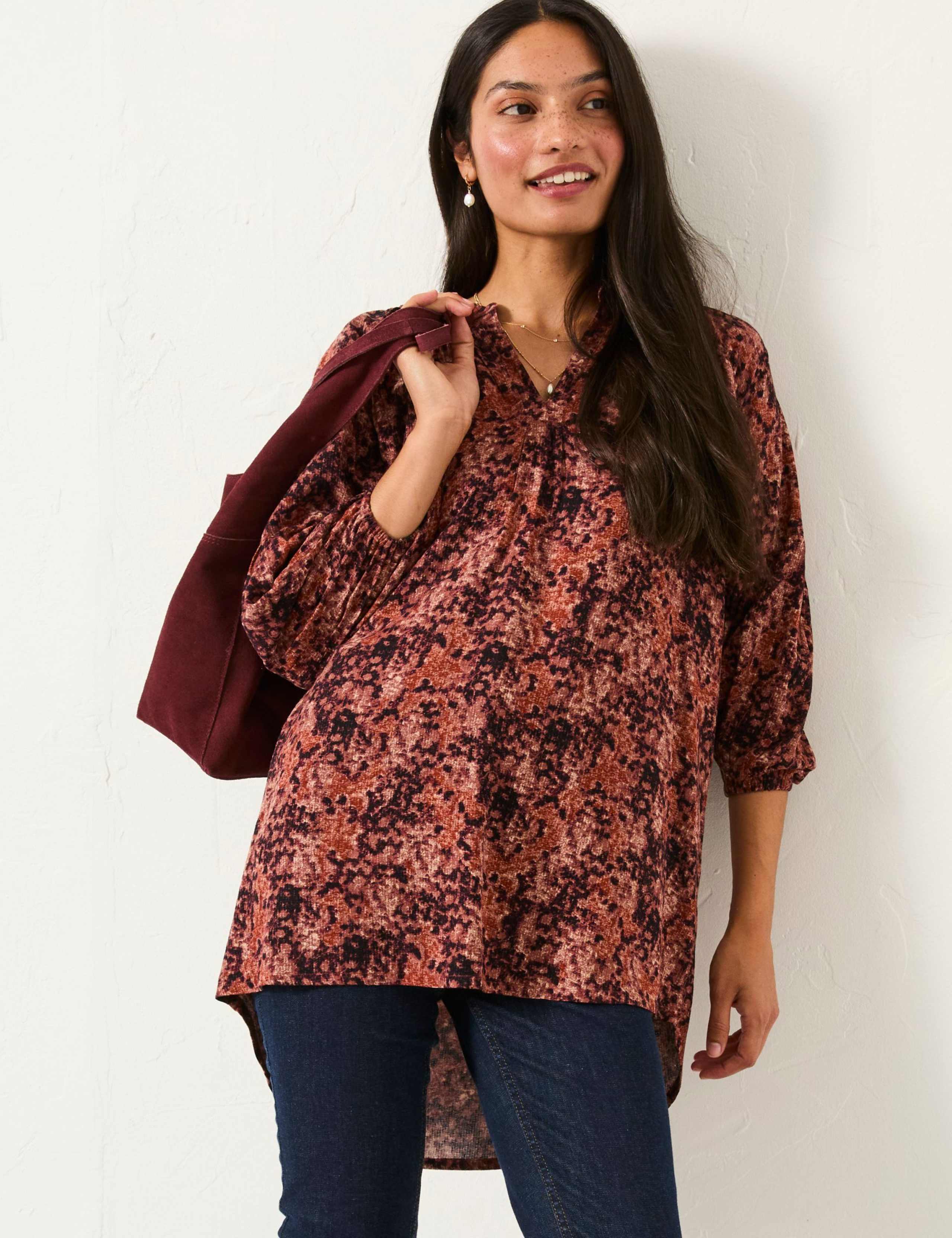 Printed V-Neck Blouse