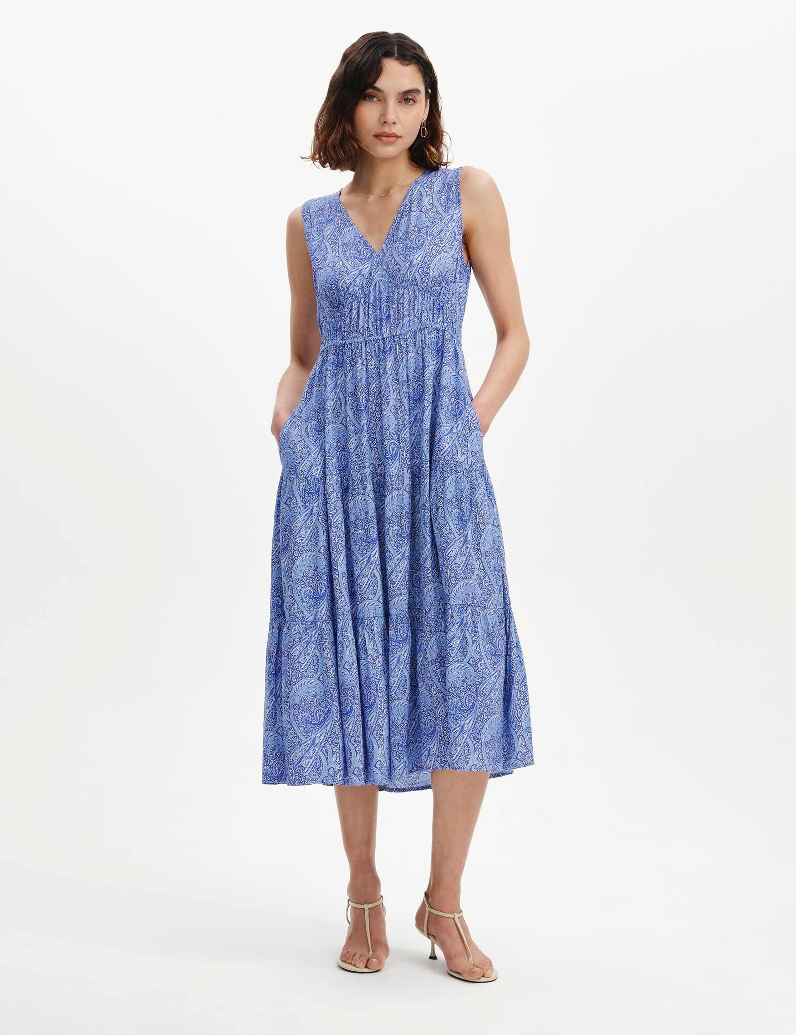 Paisley Sleeveless Midi Tiered Dress