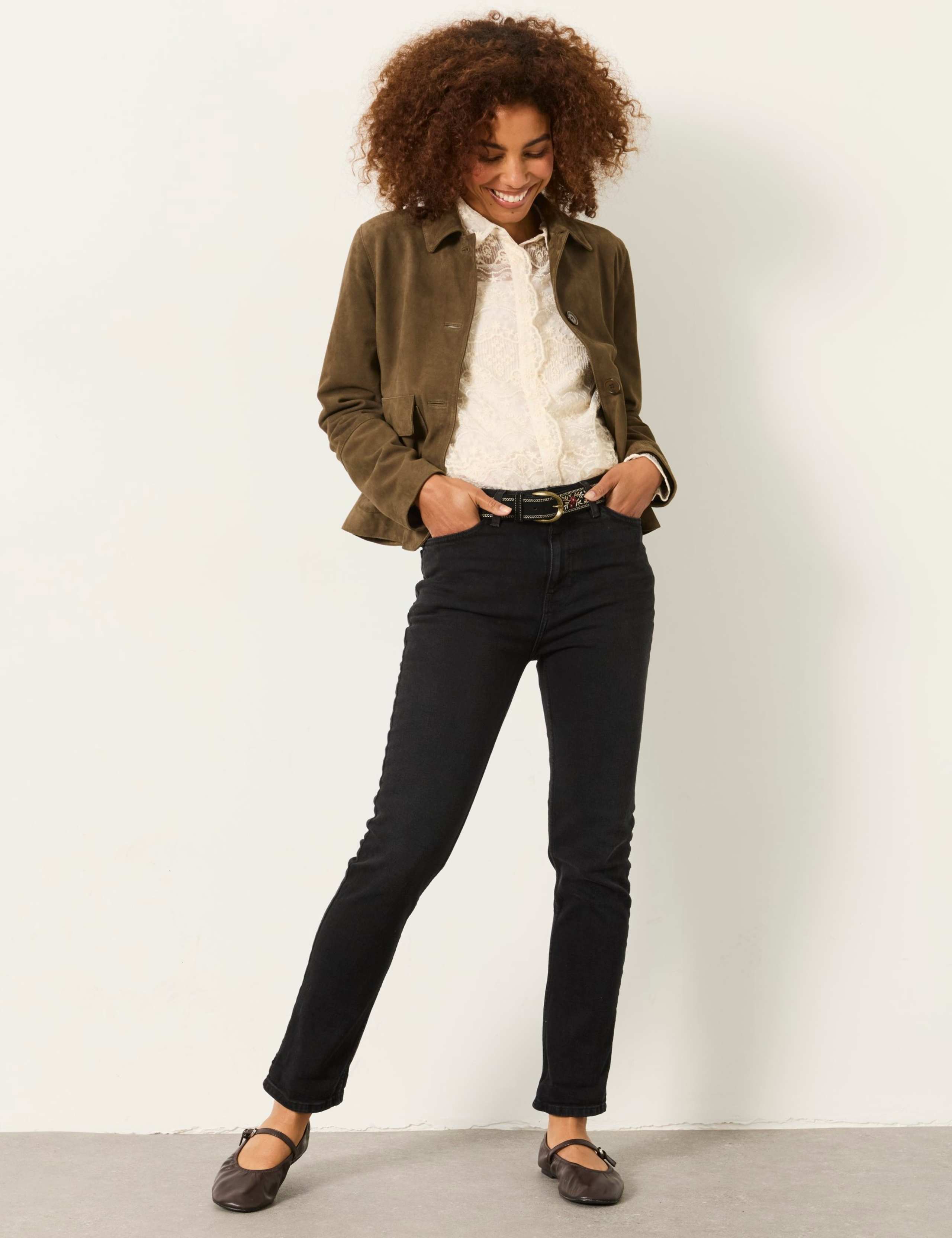 Mid Rise Straight Leg Jeans