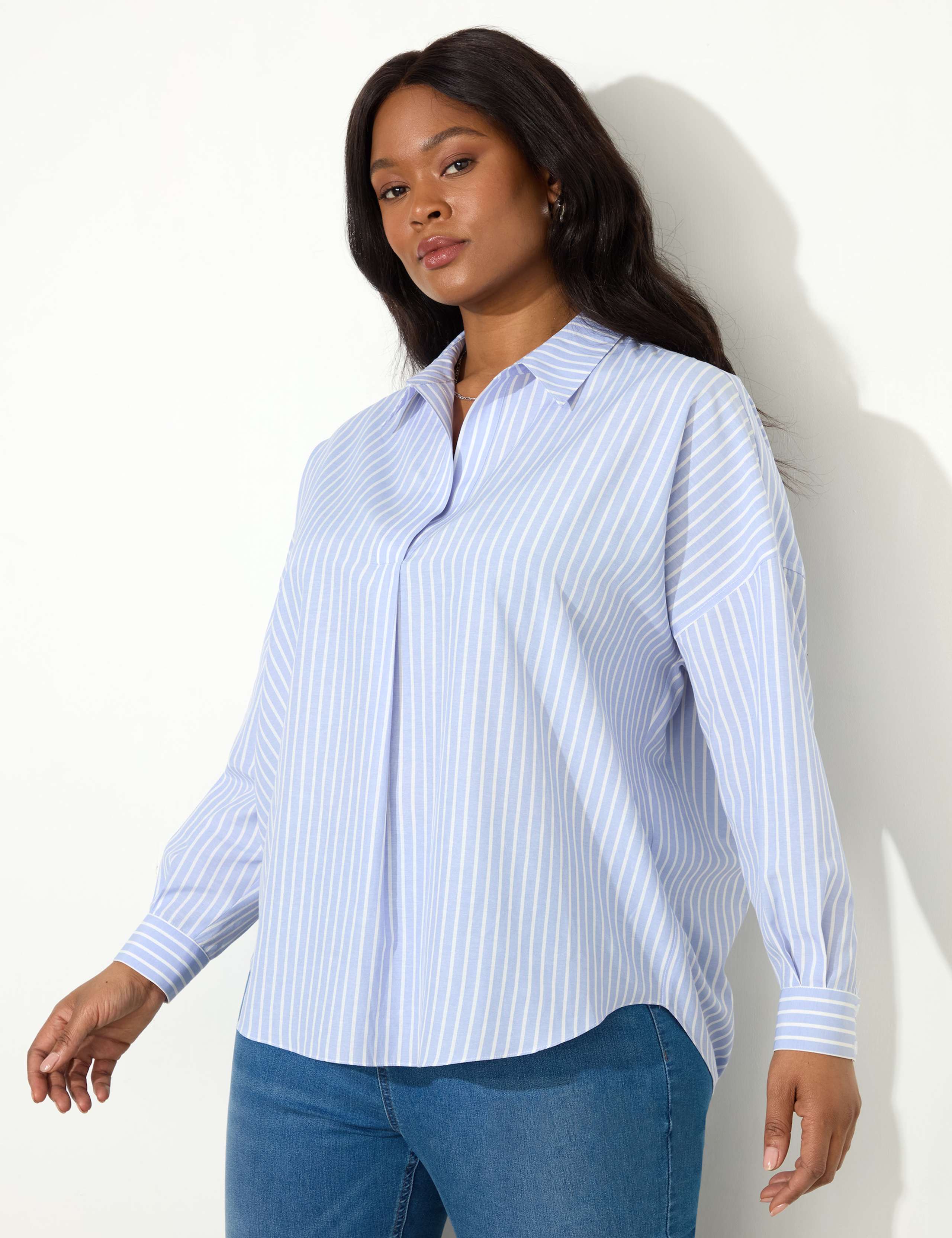 Cotton Blend Striped Button Detail Shirt