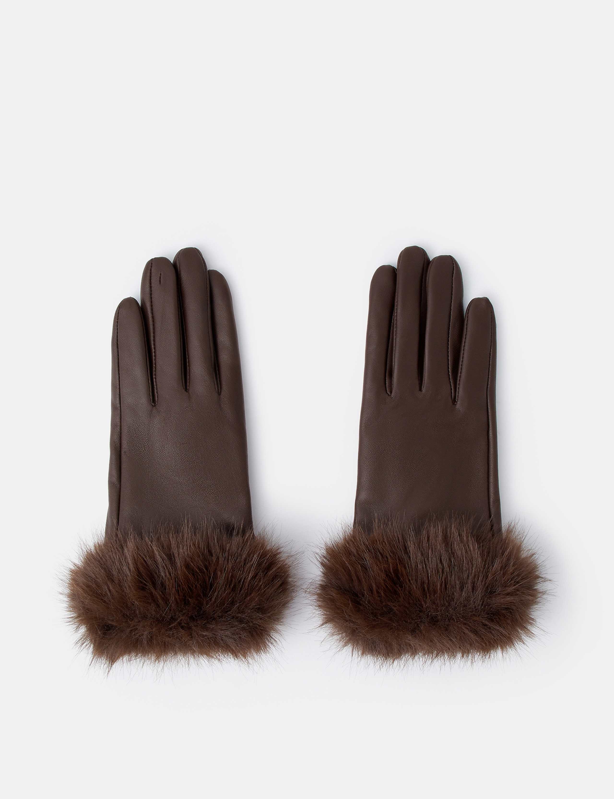 Faux Fur Cuff Leather Gloves
