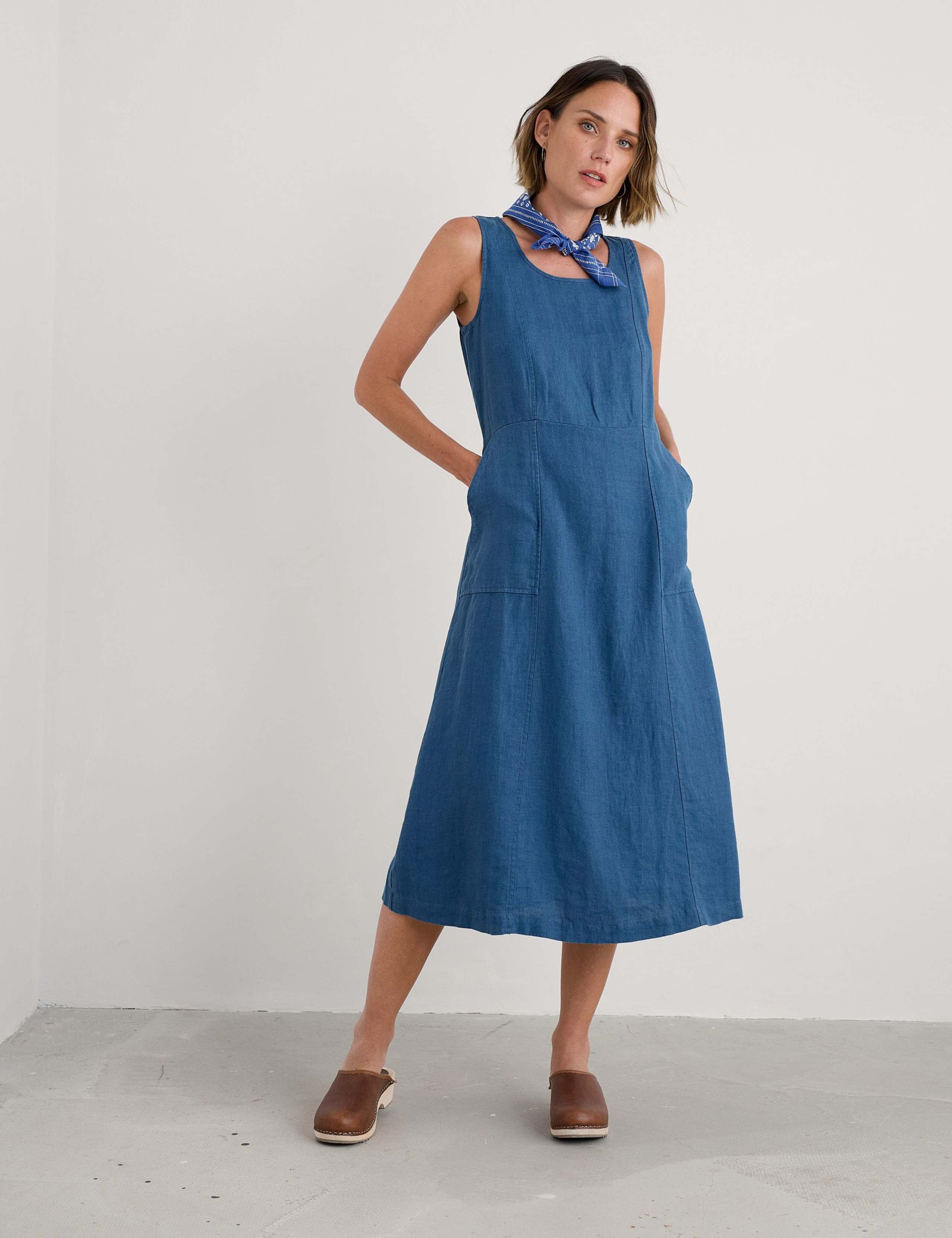 Pure Linen Midi Relaxed Waisted Dress