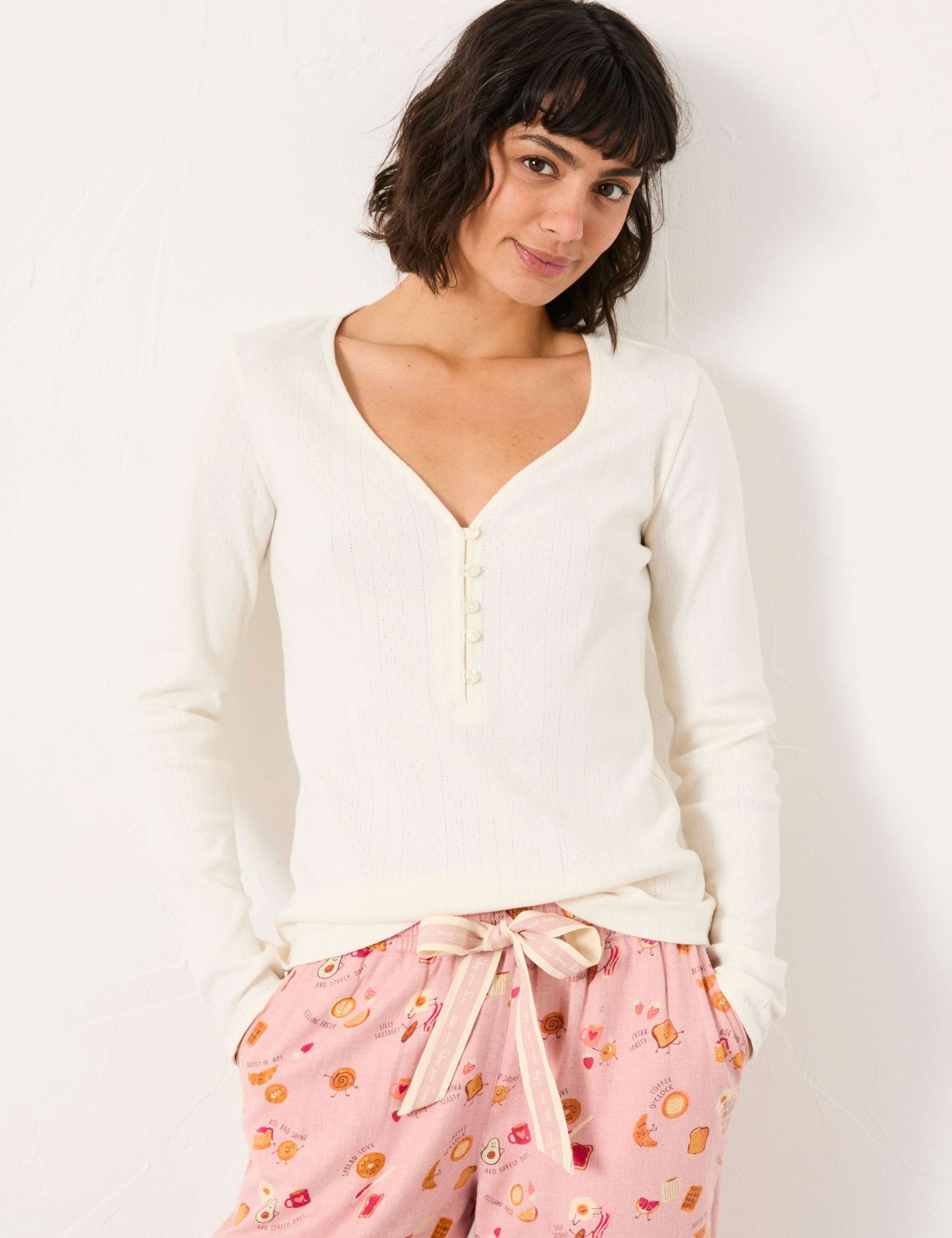 Pure Cotton Pointelle Pyjama Top