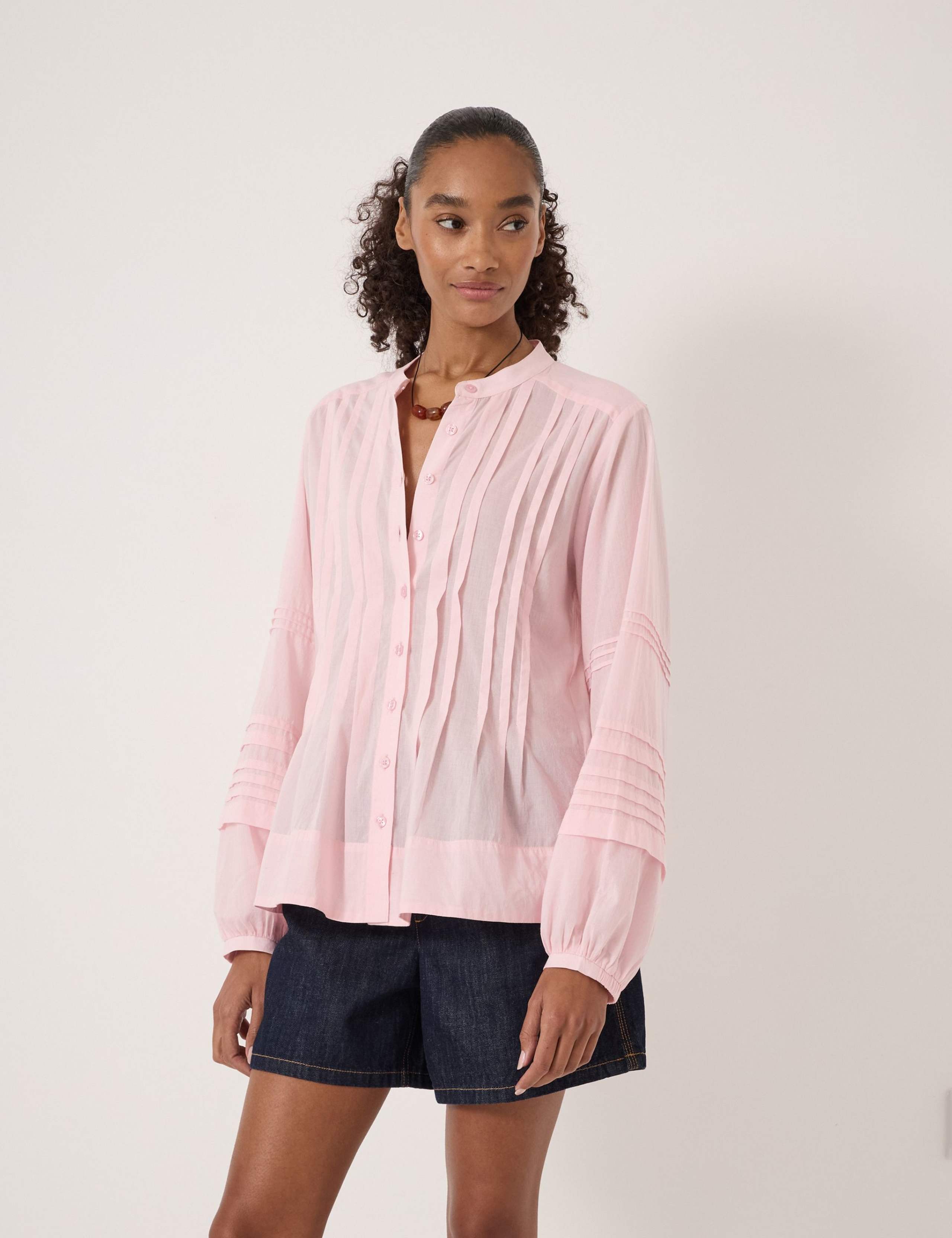 Pure Cotton Pintuck Detail Blouse