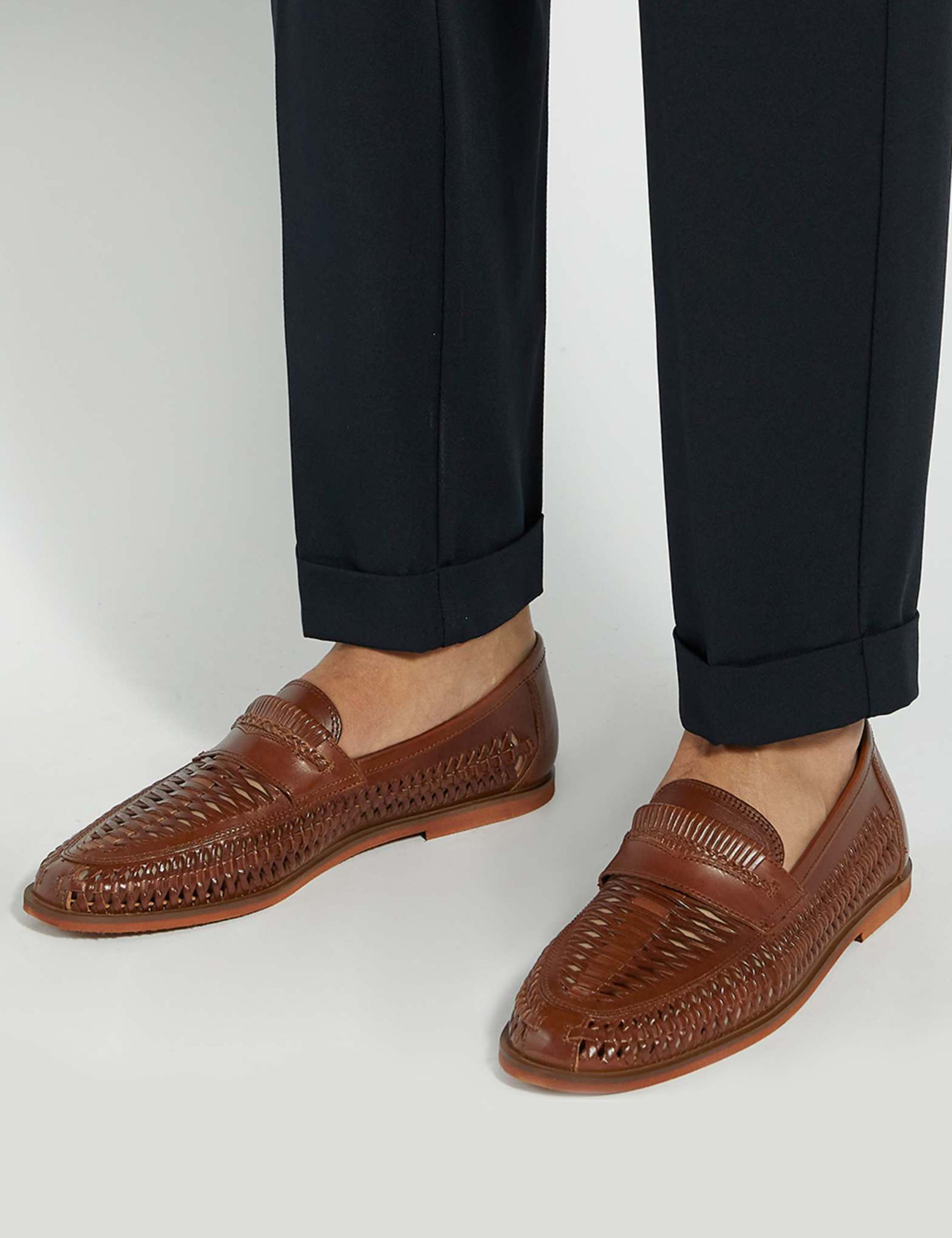Leather Woven Flat Loafers