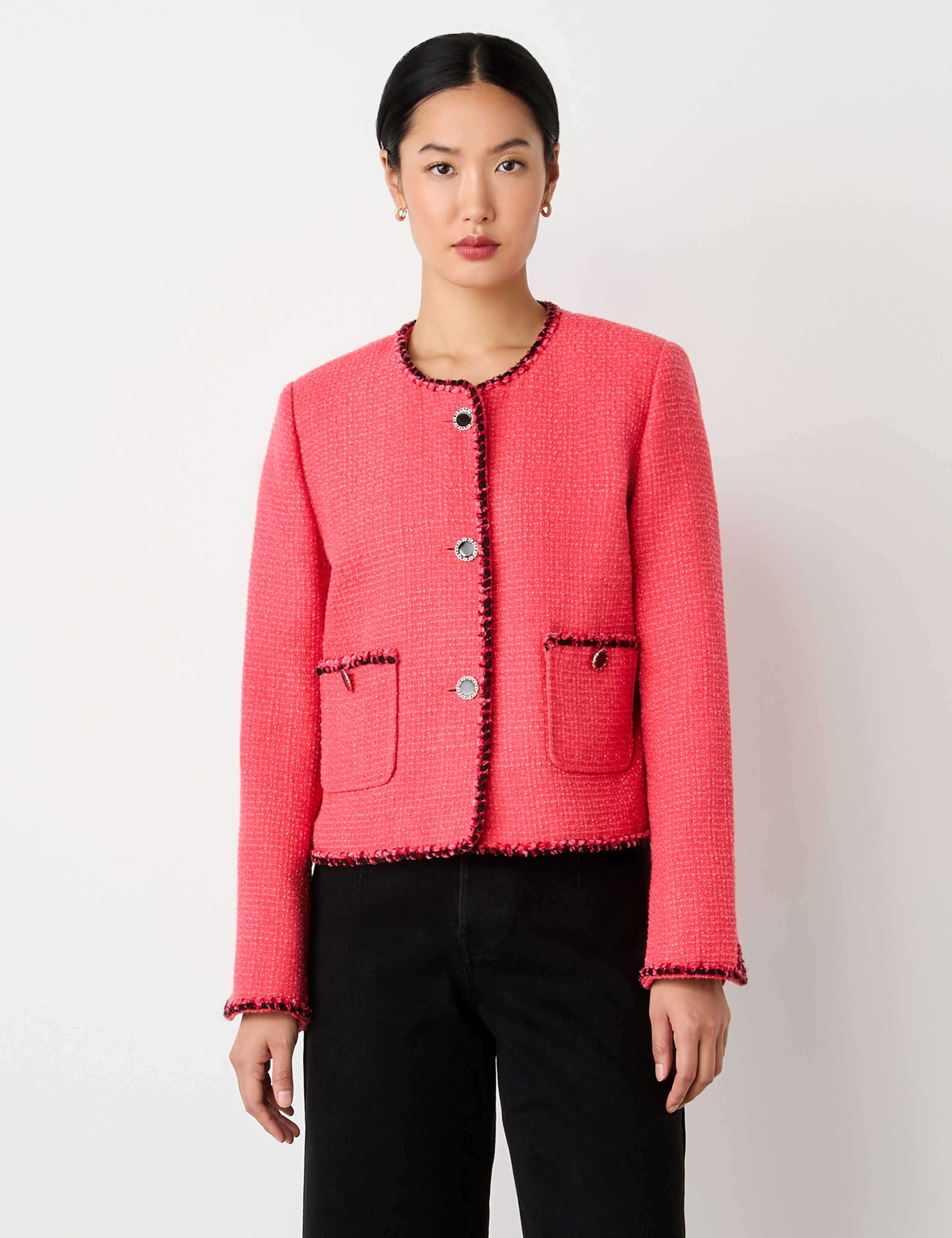 Tweed Collarless Short Jacket