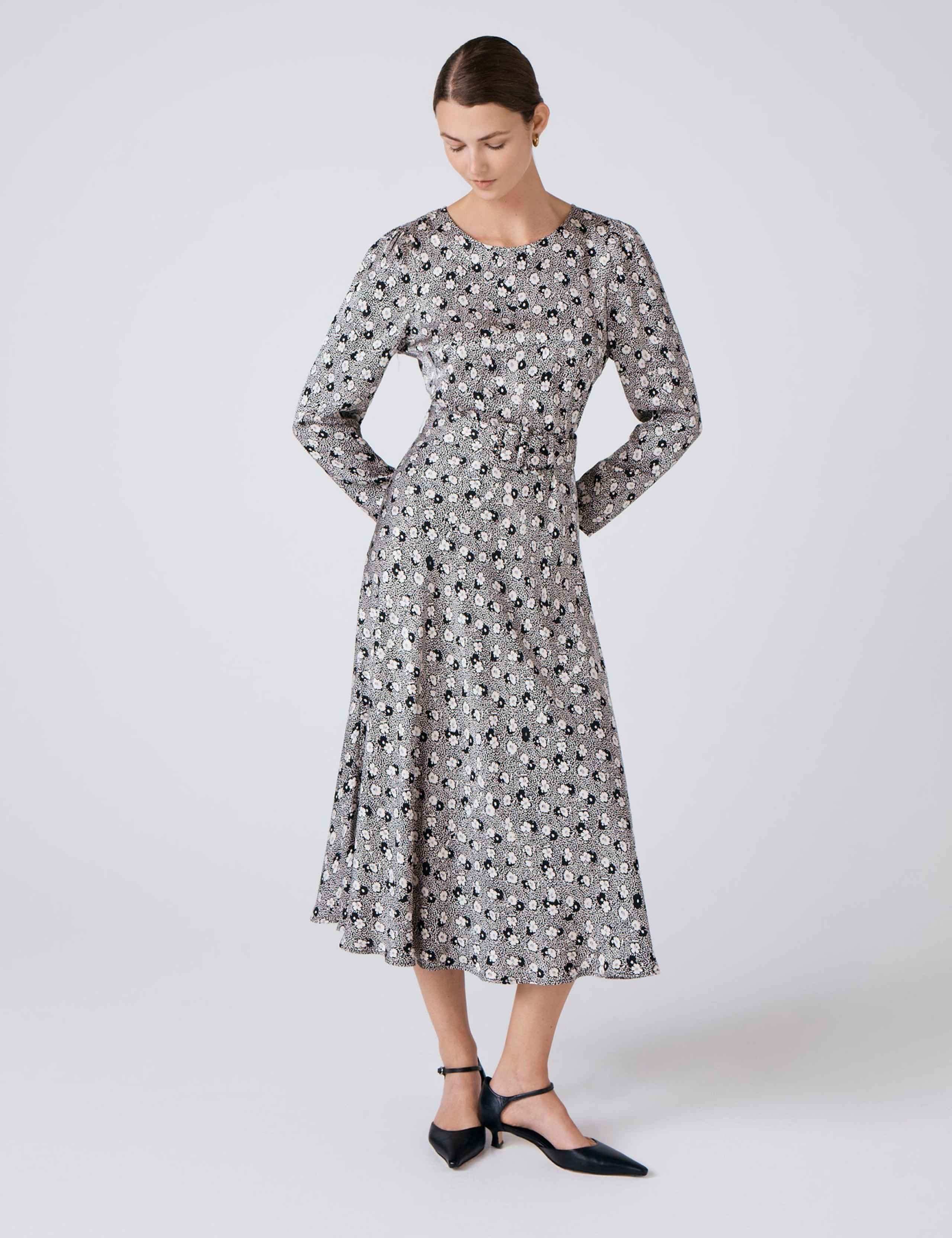 Satin Floral Midi Skater Dress