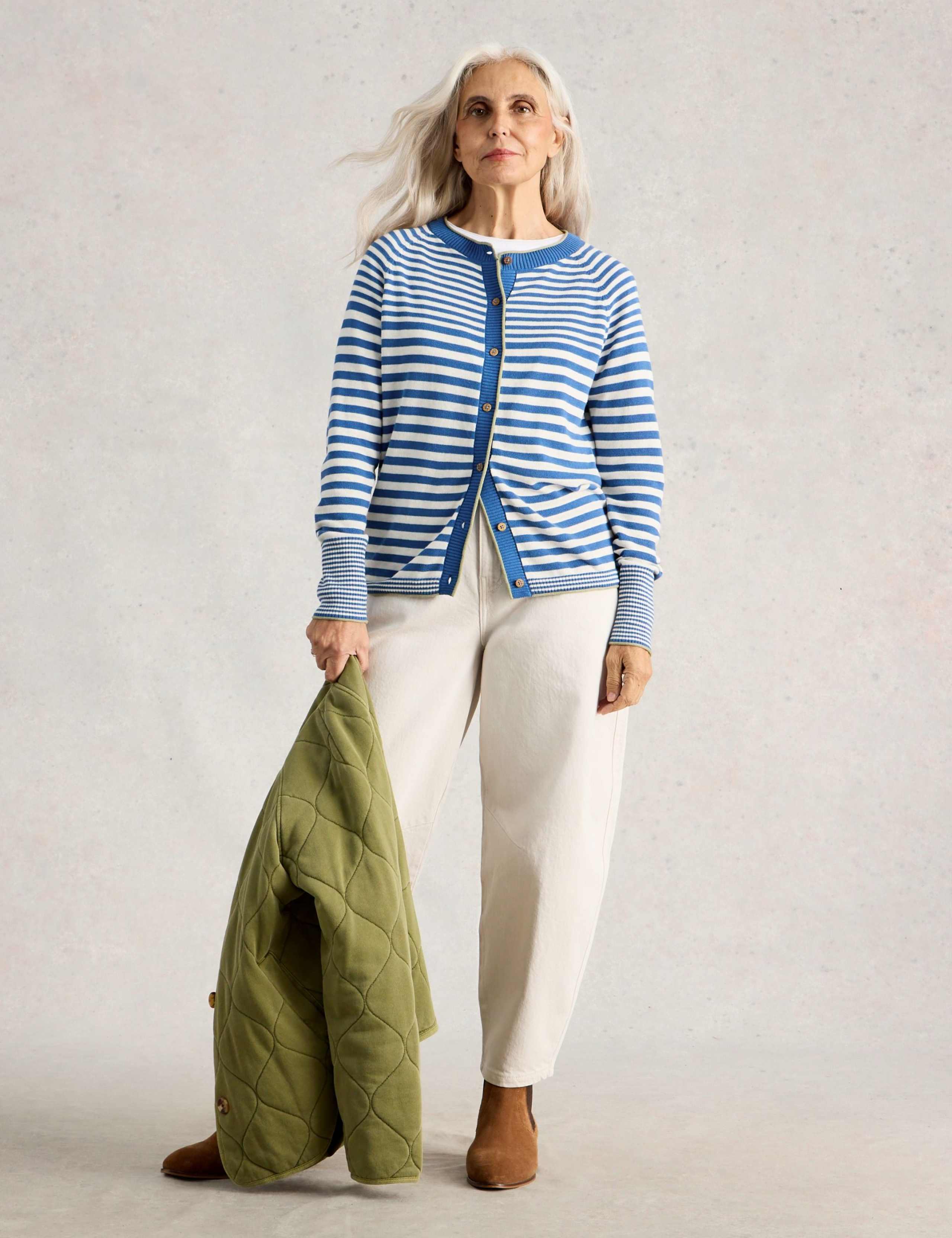 Pure Cotton Striped Button Through Cardigan