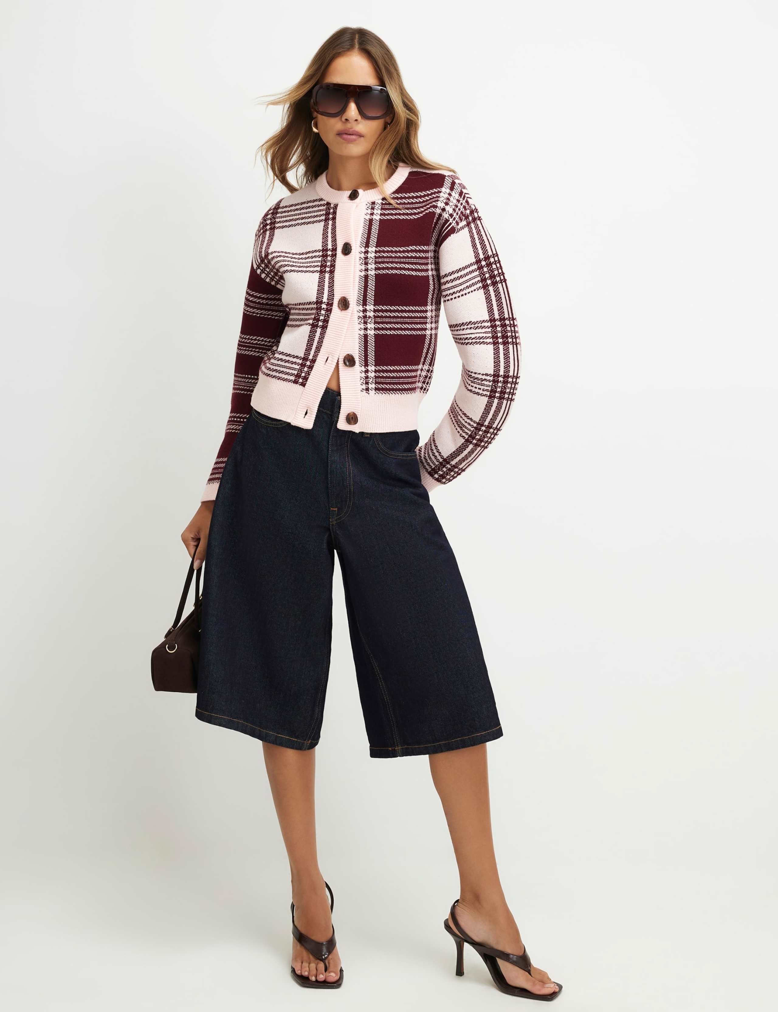 Pure Cotton Checked Banana Sleeve Cardigan