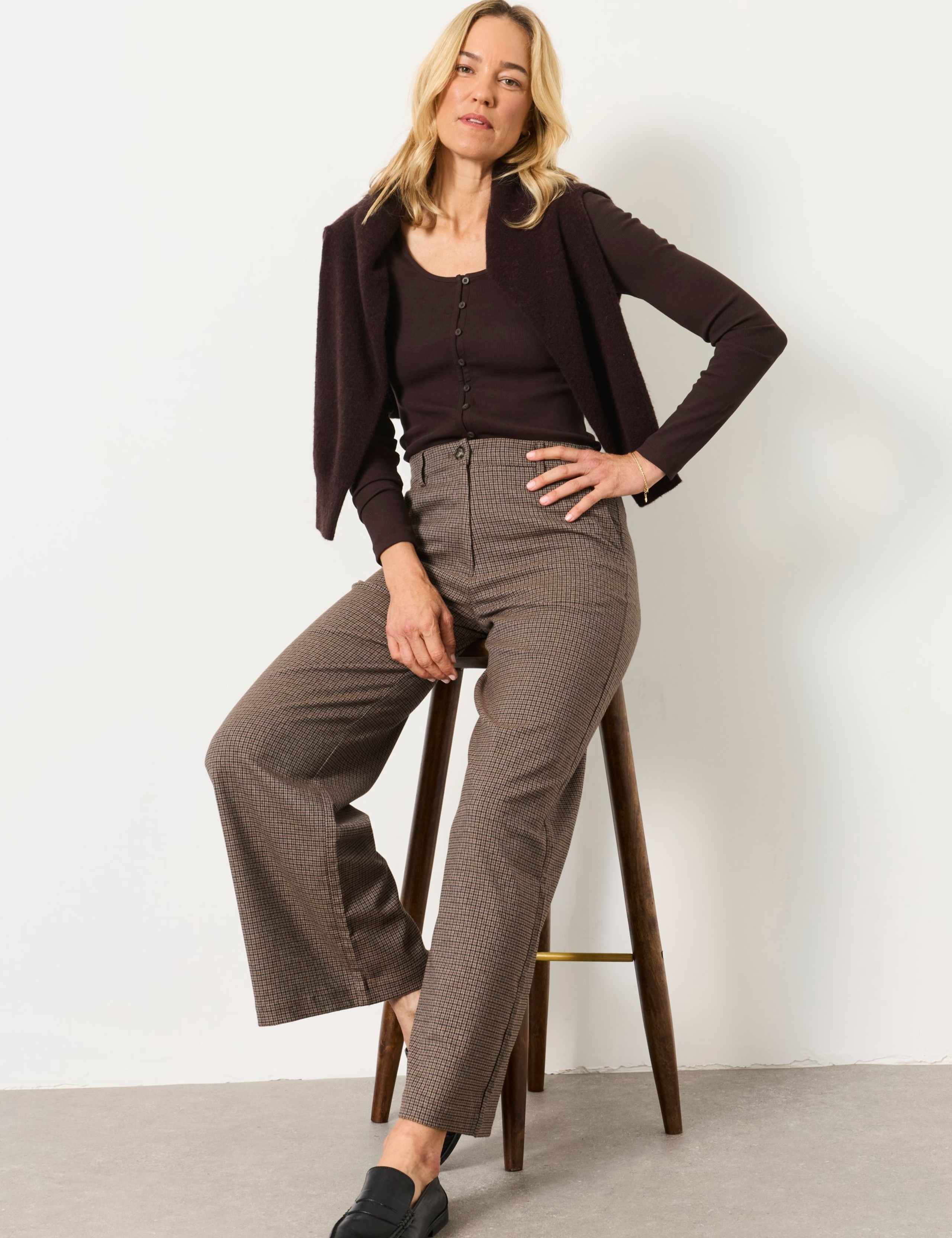 Checked Straight Leg Trousers