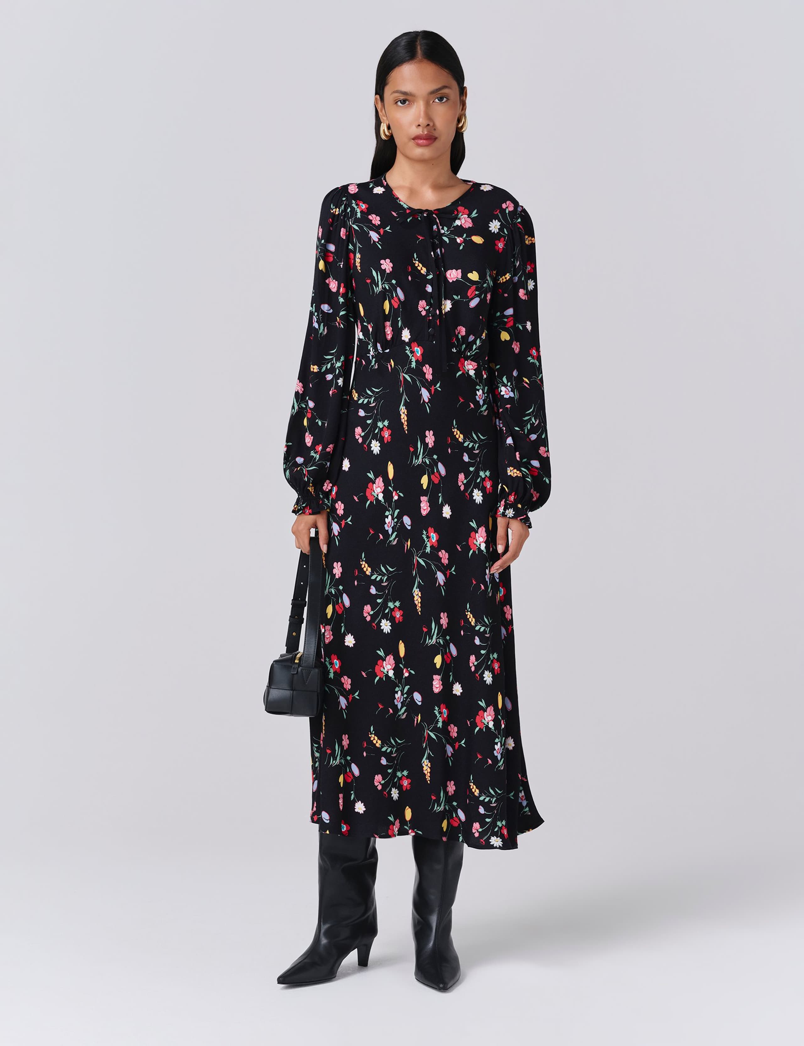 Crepe Floral Midi Skater Dress