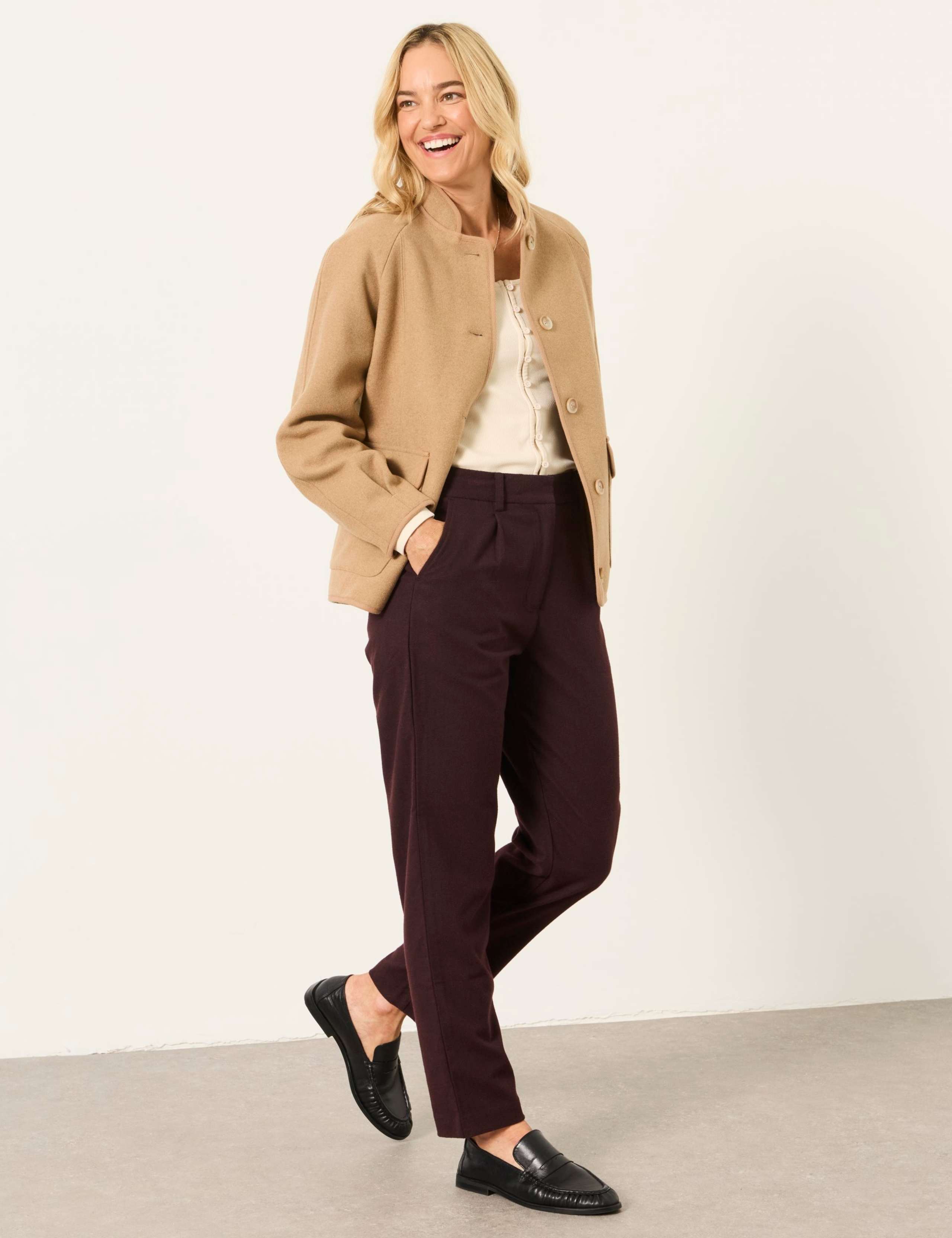 Herringbone Wide Leg Trousers with Wool