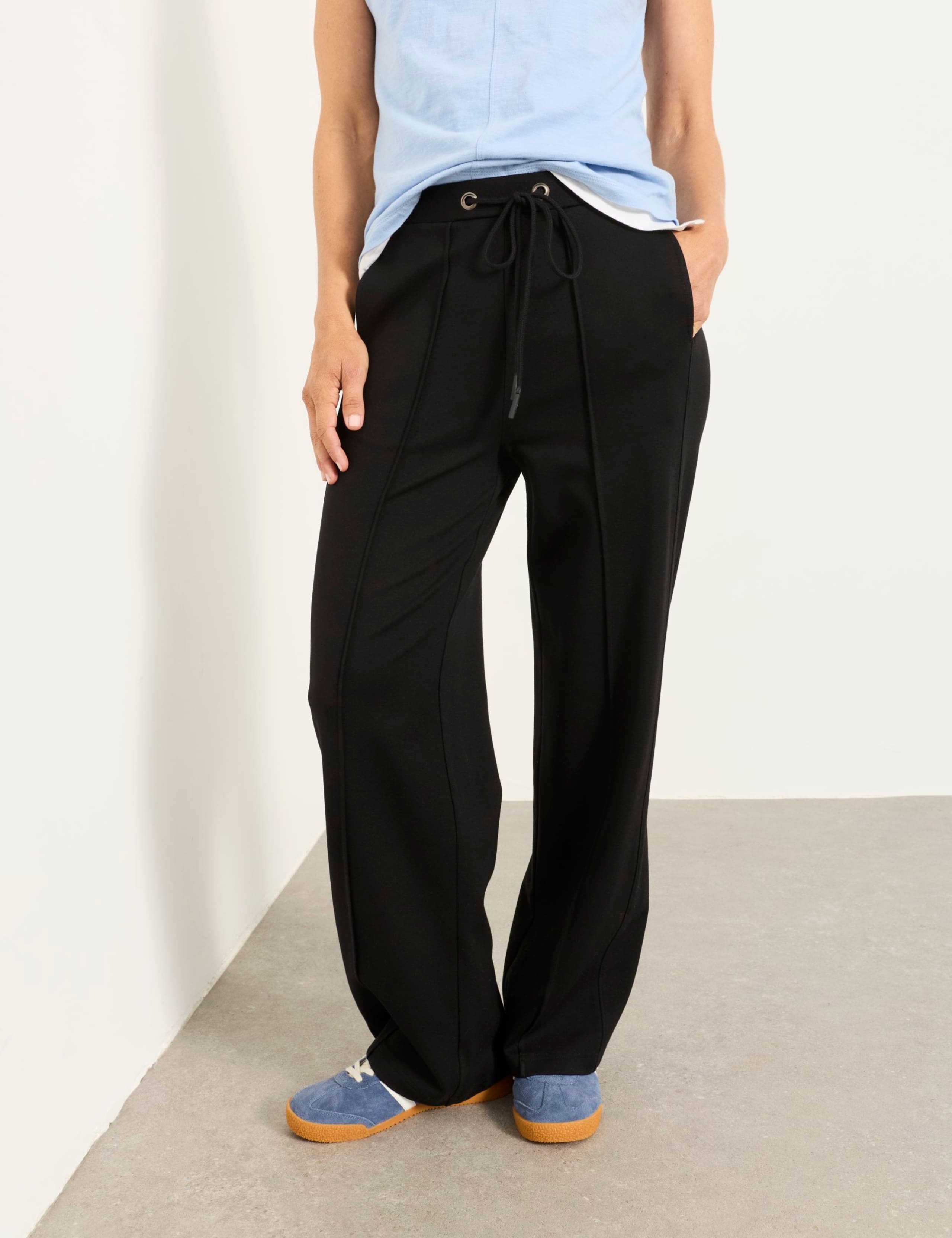 Ponte Drawstring Wide Leg Trousers