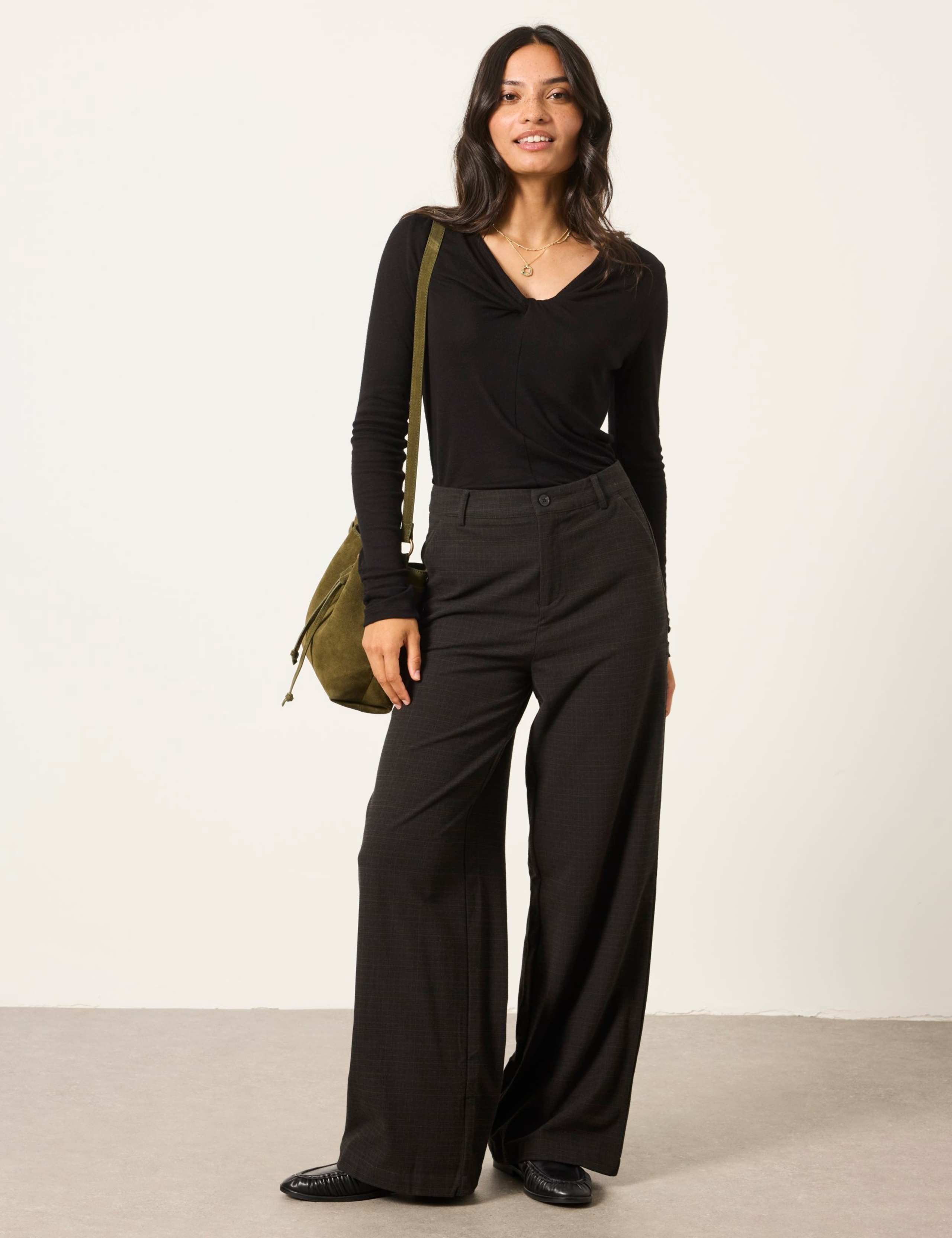 Checked Straight Leg Trousers