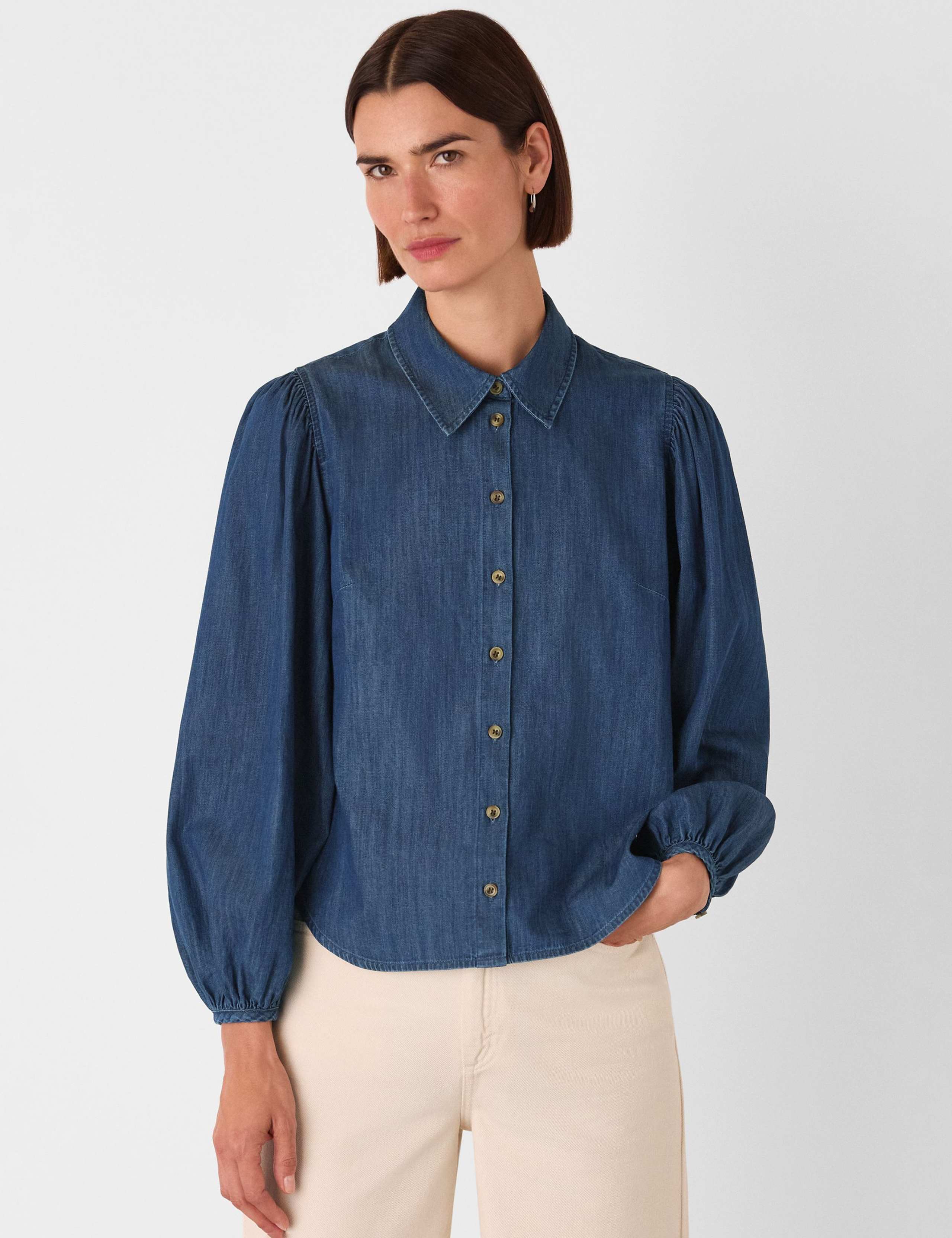Chambray Pure Cotton Collared Shirt