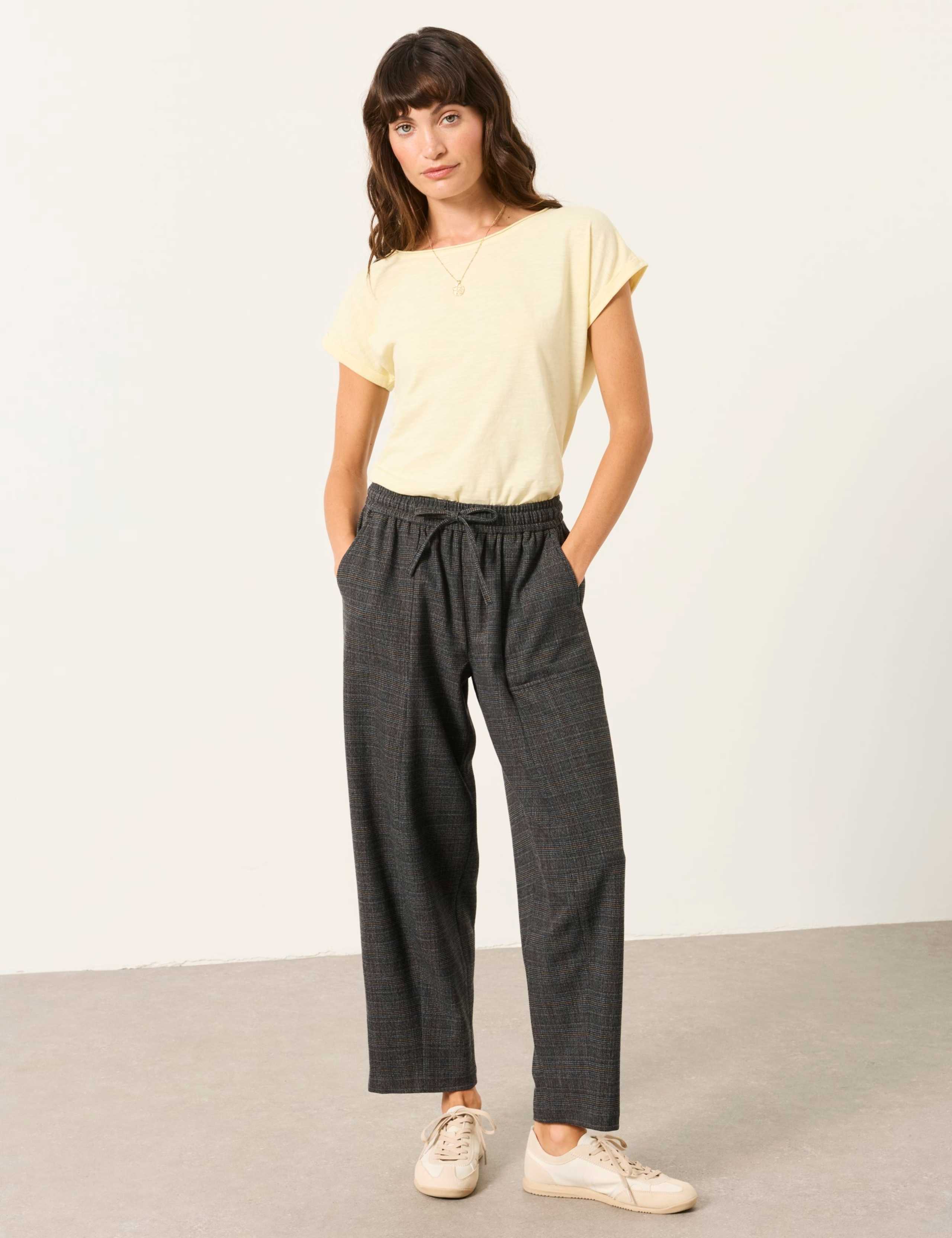 Checked Wide Leg Ankle Grazer Trousers