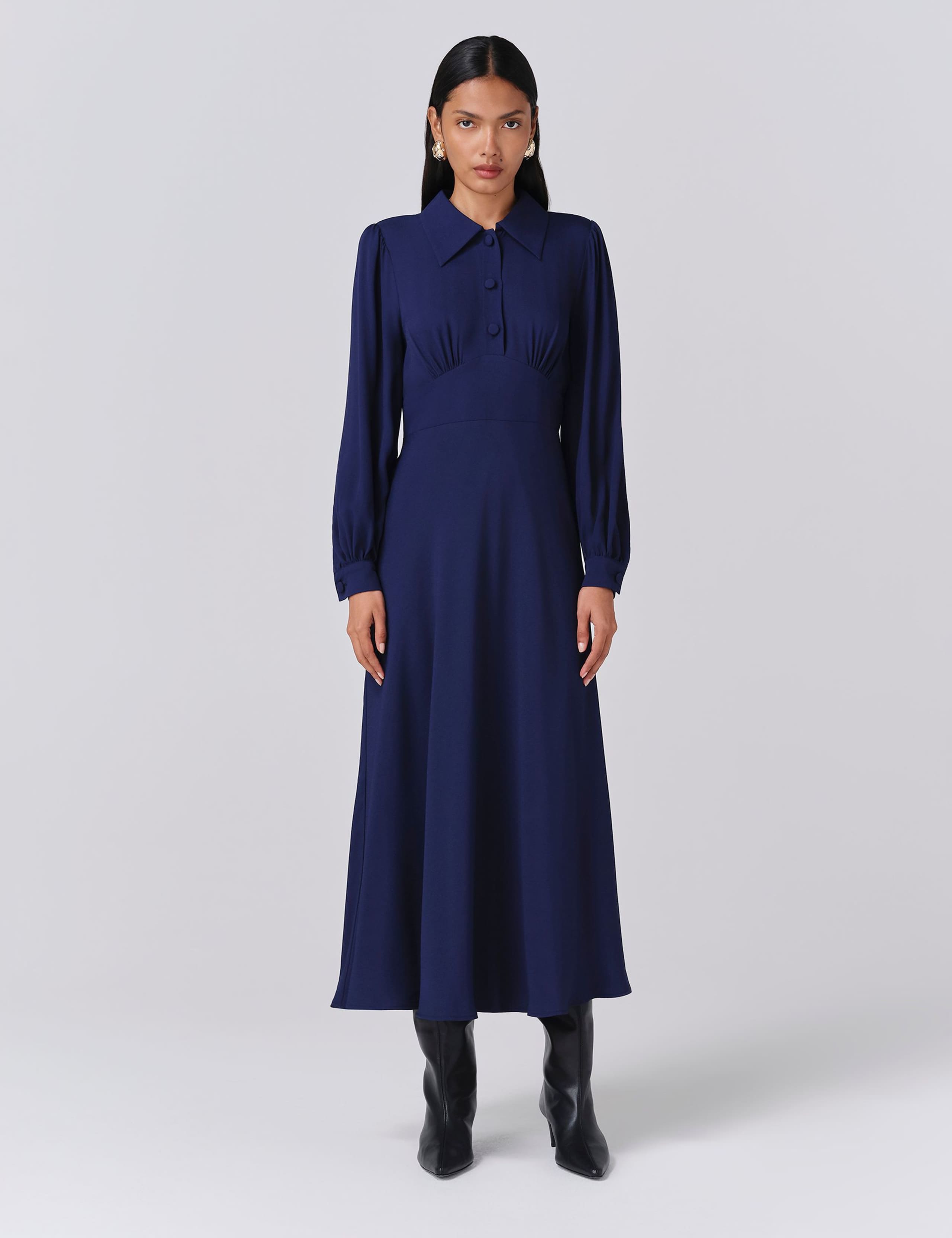 Crepe Collared Midi Dress