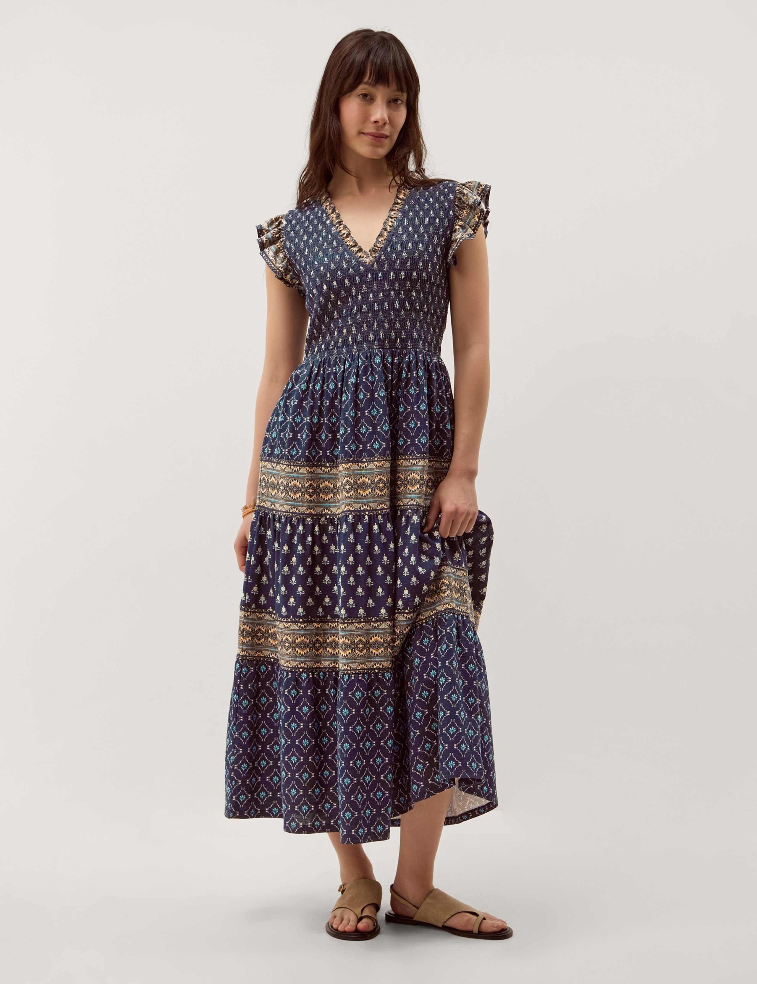 Jersey Geometric V-Neck Midaxi Skater Dress