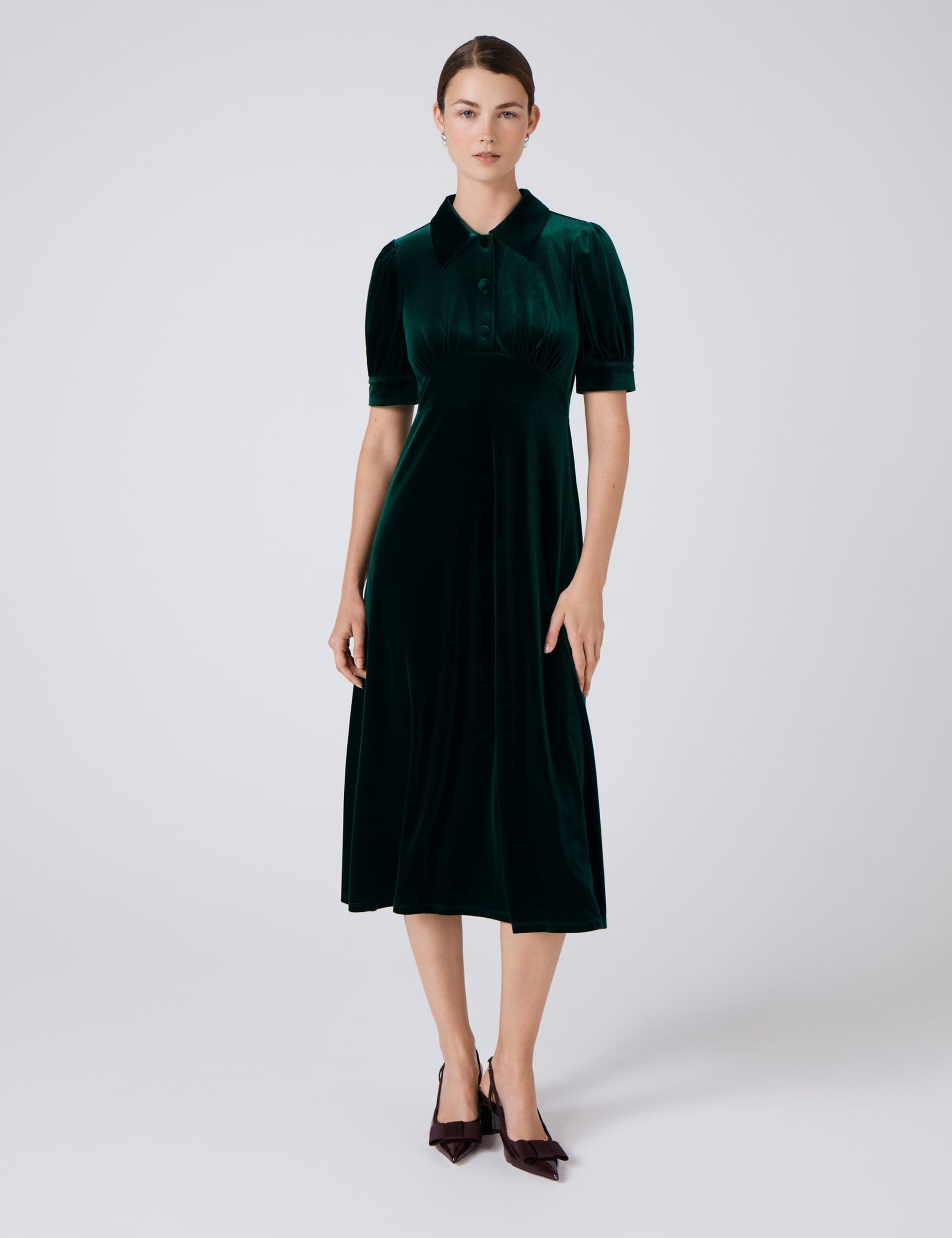 Velvet Collared Midi Tea Dress