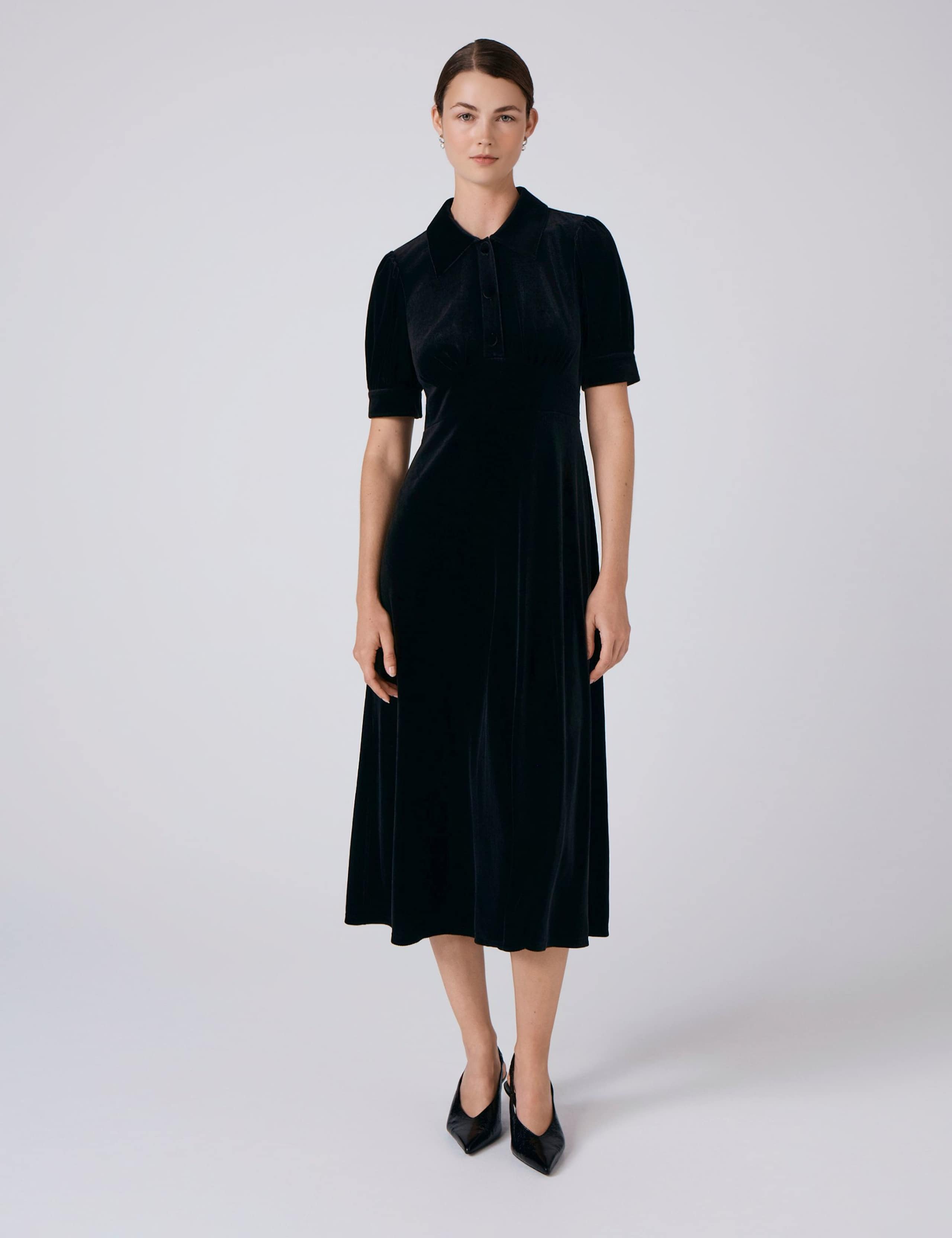 Velvet Collared Midi Tea Dress