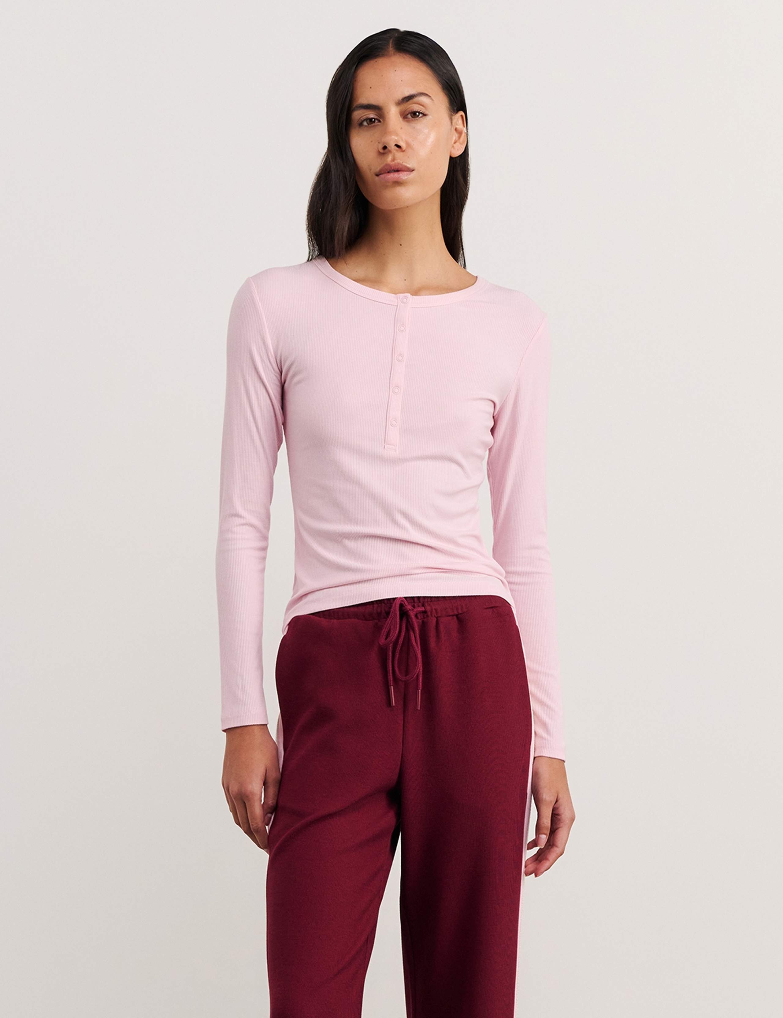 Round Neck Henley Top