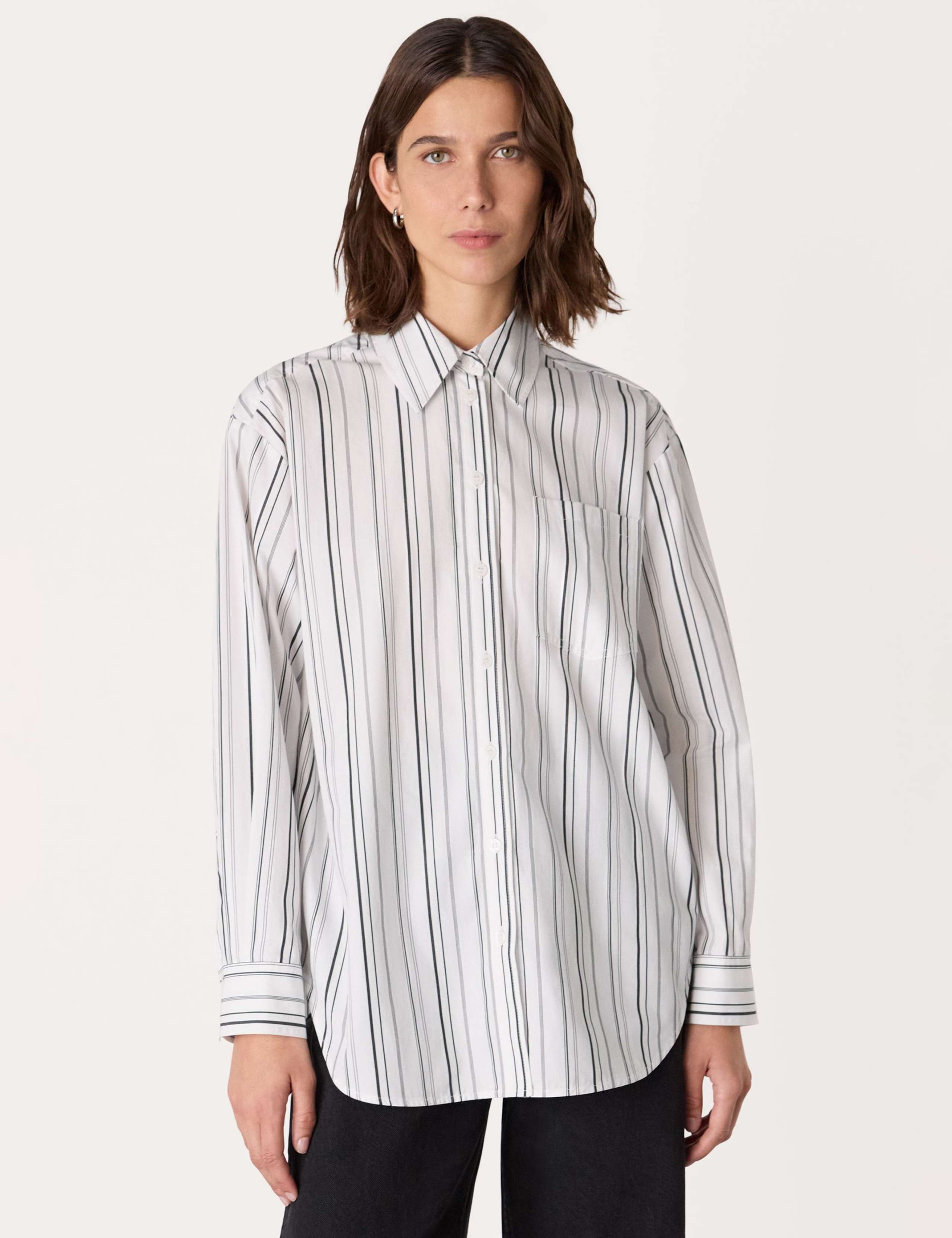 Pure Cotton Striped Oversized Collared Shirt
