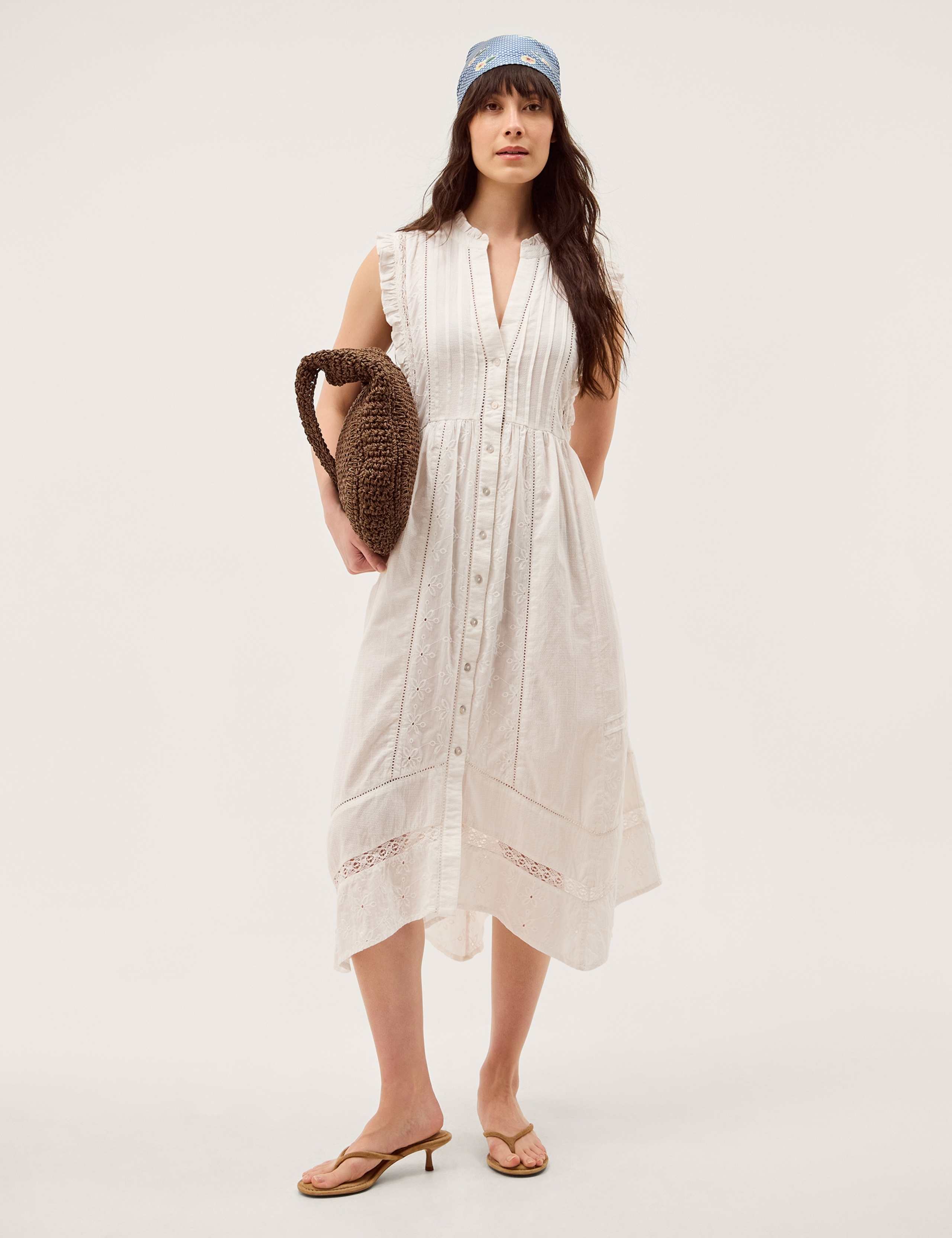 Pure Cotton Embroidered Notch Neck Midi Dress