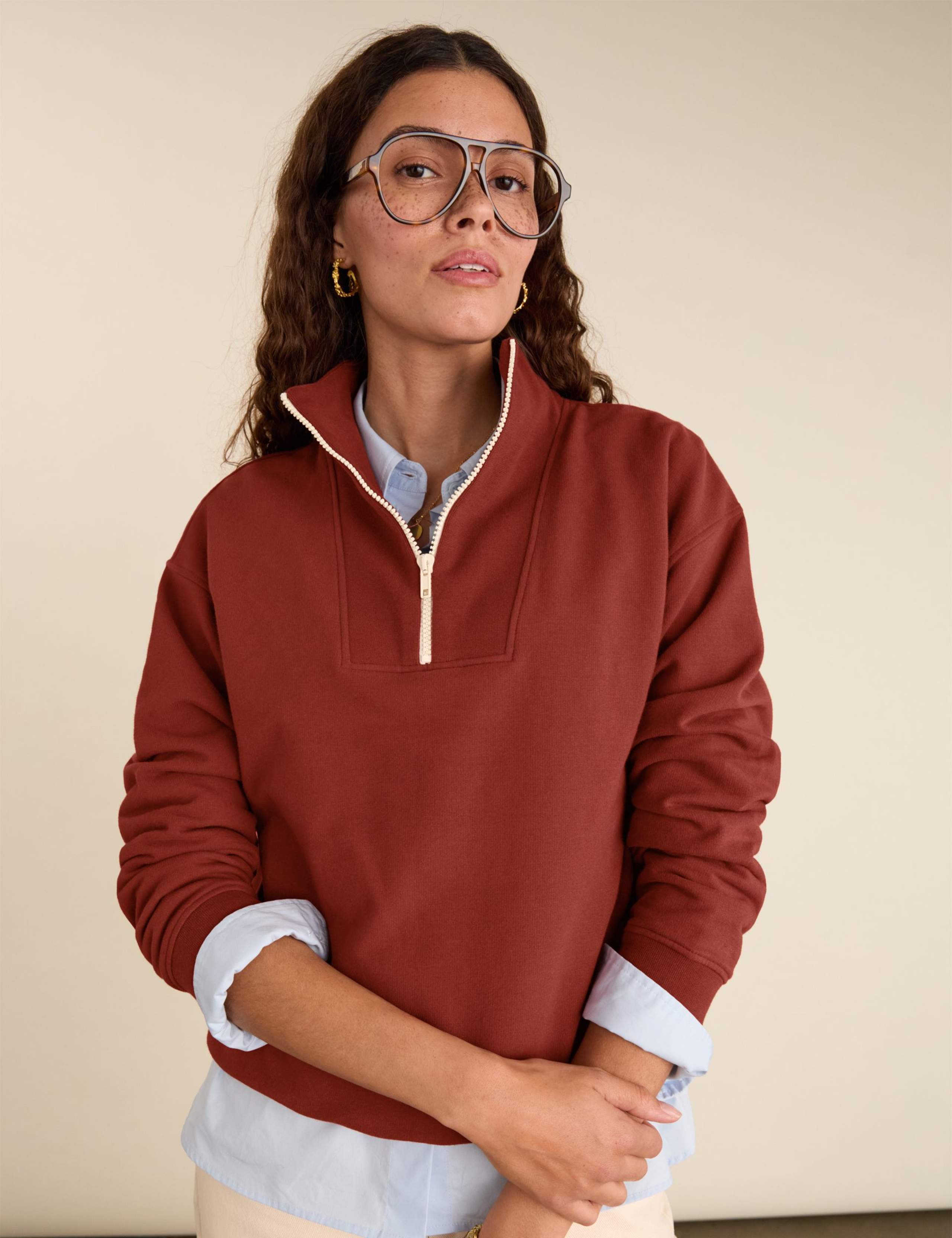 Cotton Rich Half Zip Relaxed Sweatshirt