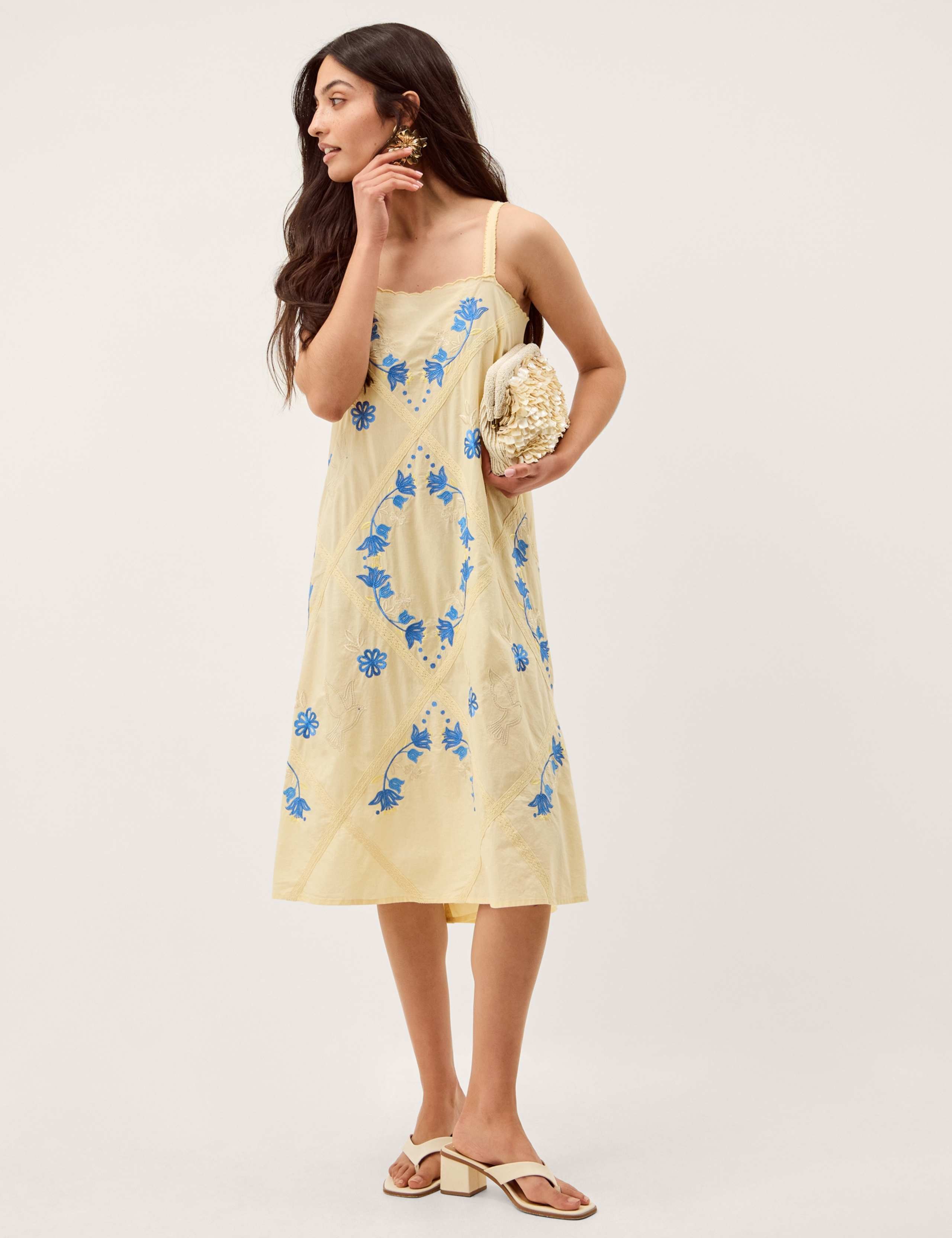 Pure Cotton Embroidered Square Neck Dress