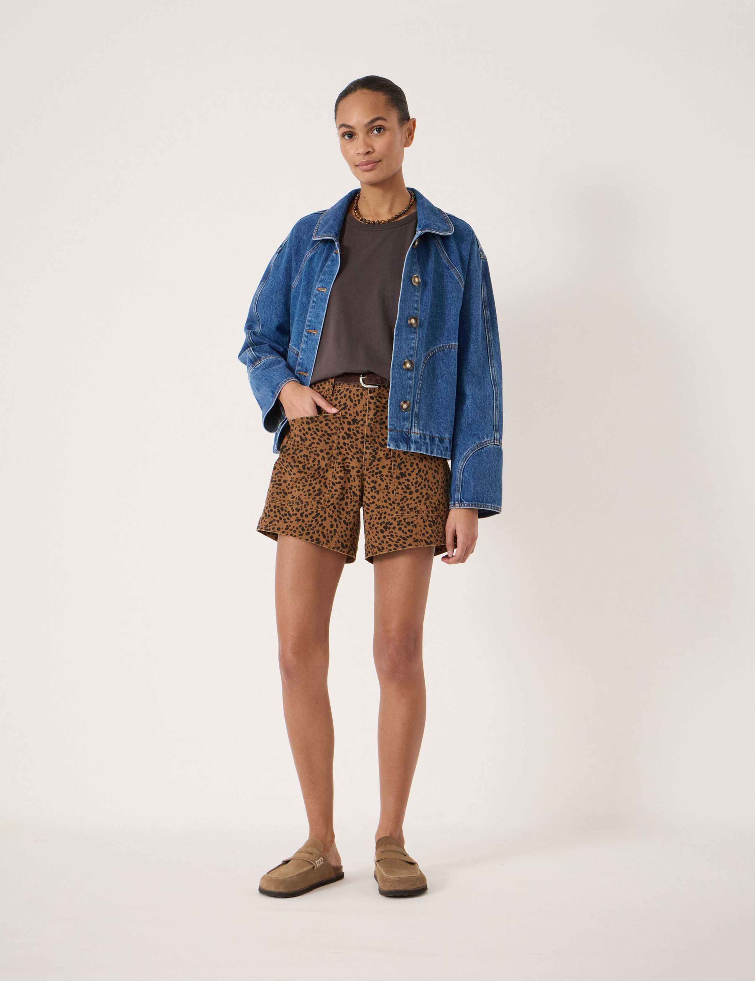 Cotton Rich Animal Print High Waisted Shorts