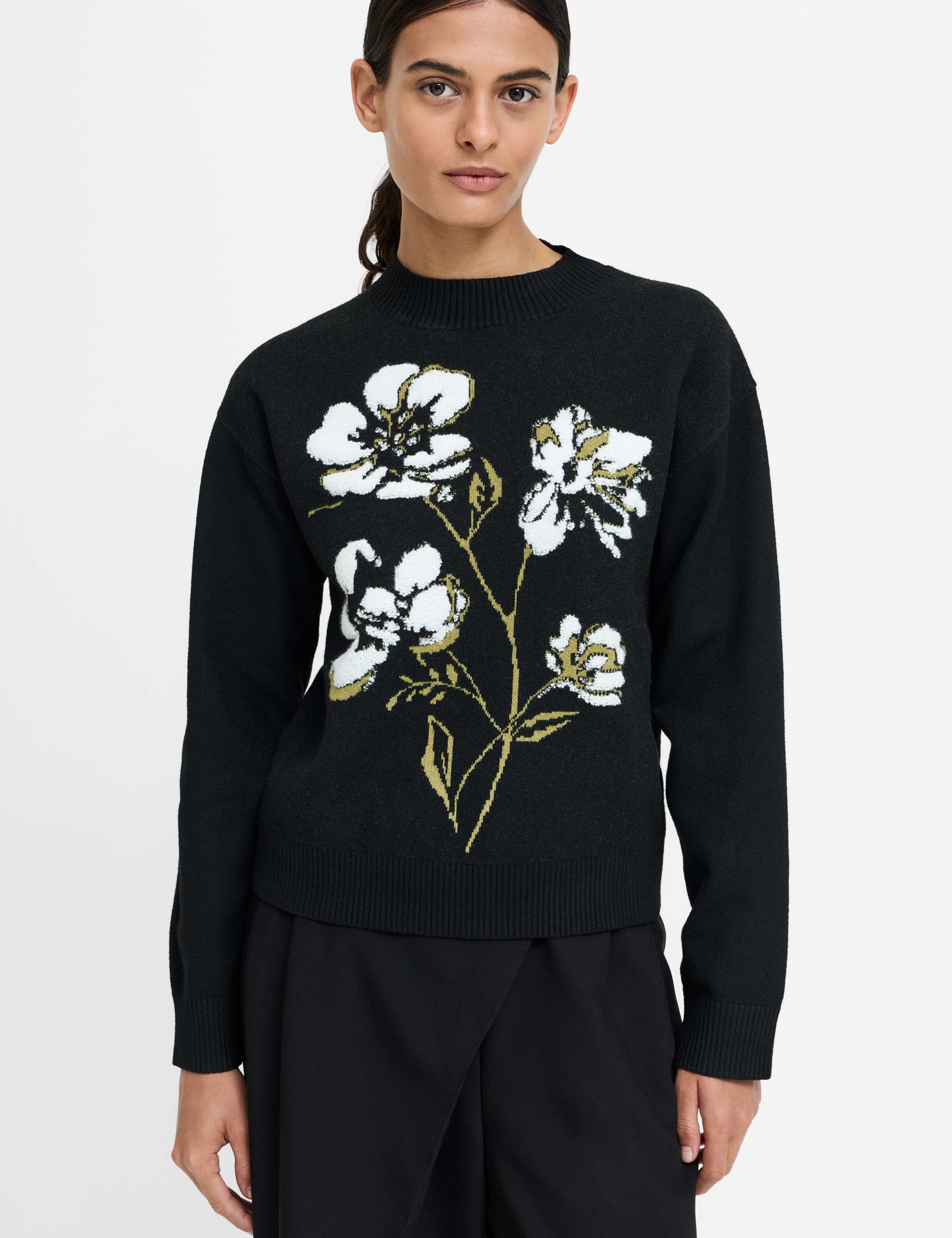 Floral Jacquard Funnel Neck Jumper